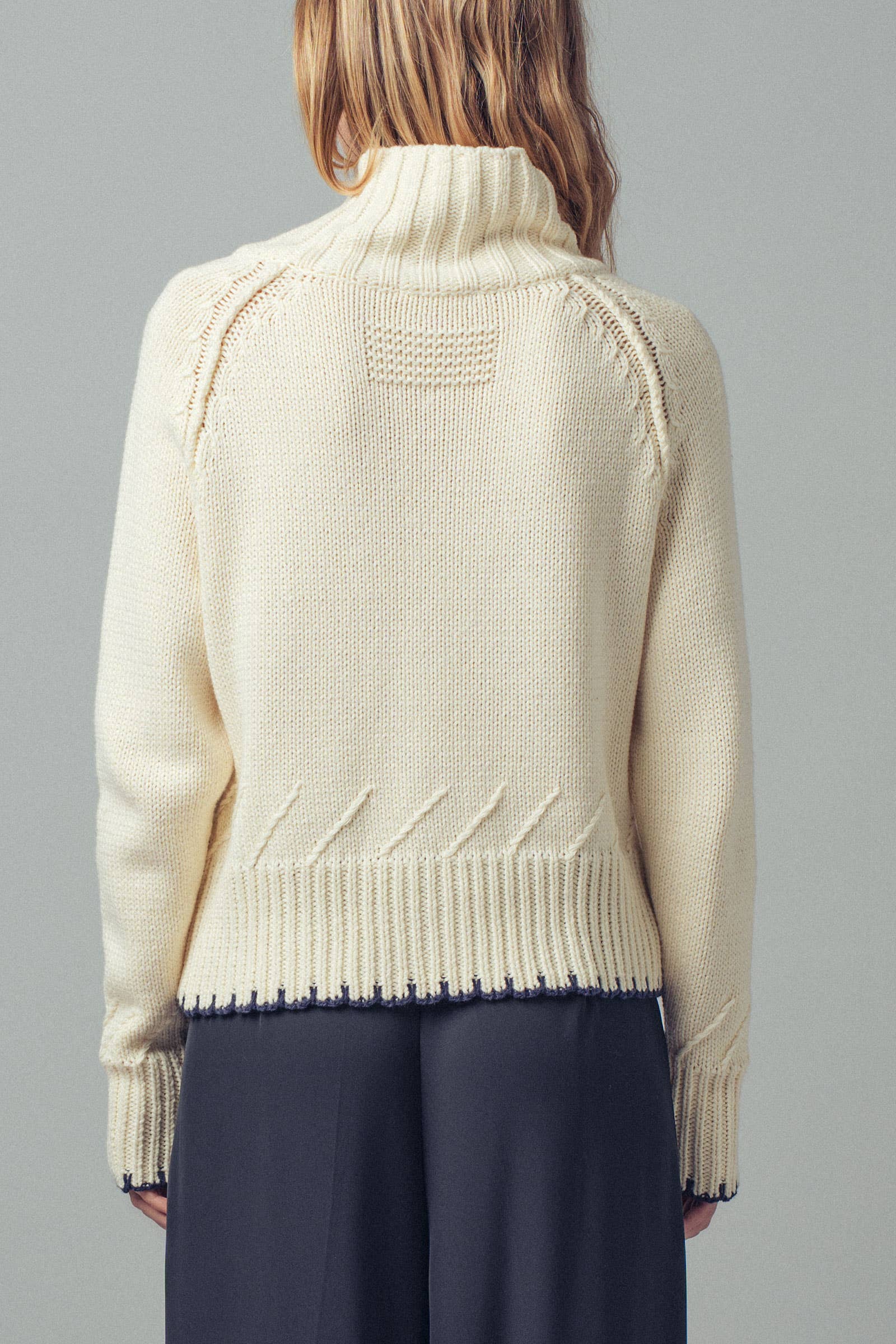 Modern Contrast-Trim Zip-Up Knit Sweater
