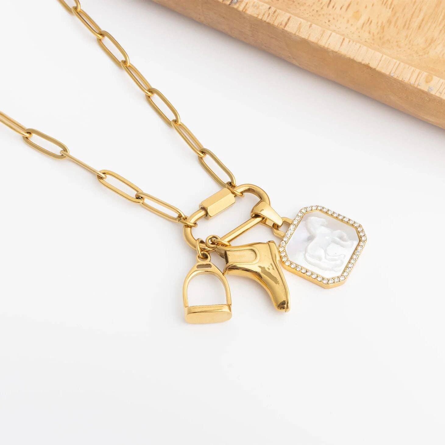 18K Gold PVD Stainless Steel Stirrup Charm