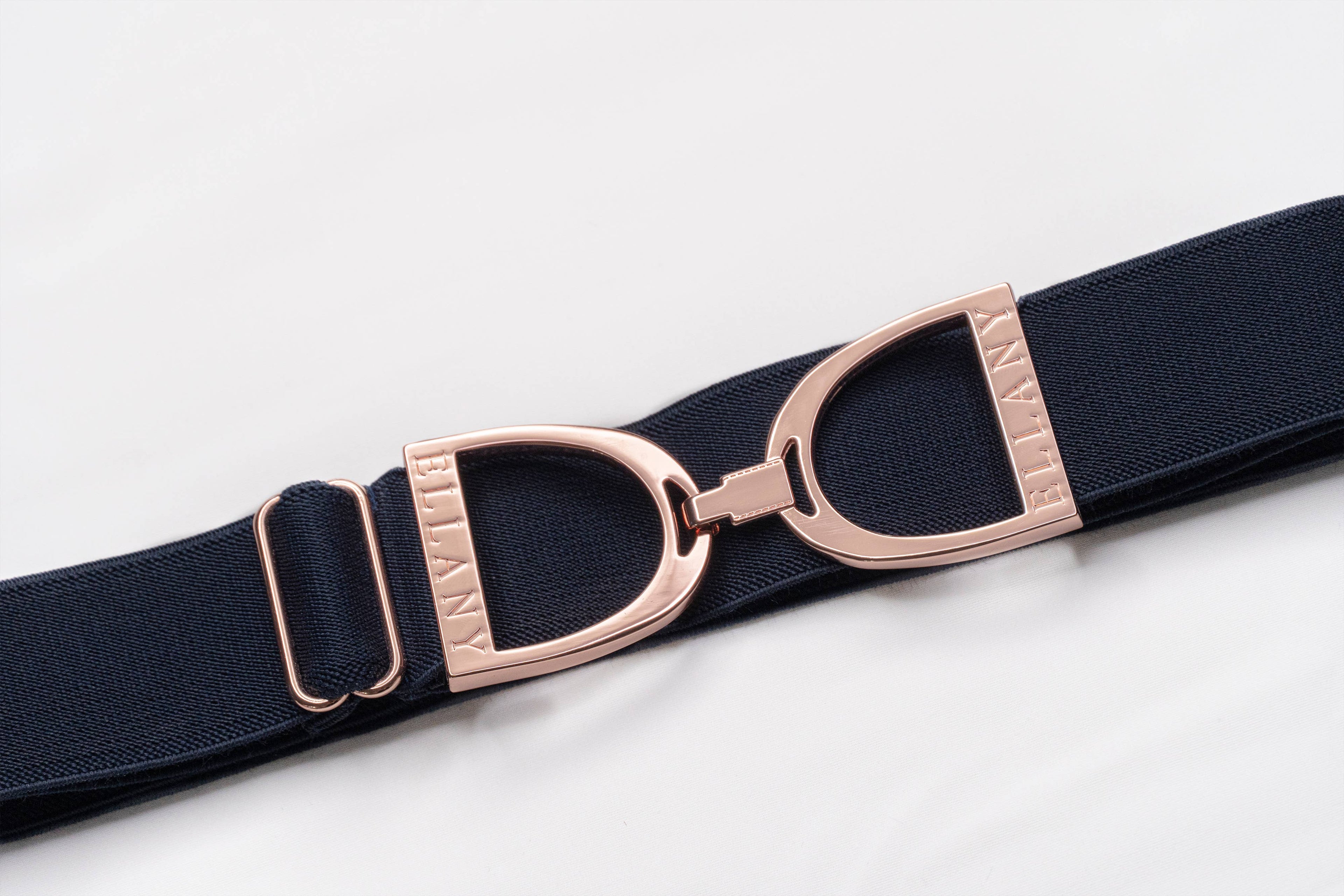 Navy - 1.5" Rose Gold Stirrup Equestrian Elastic Belt