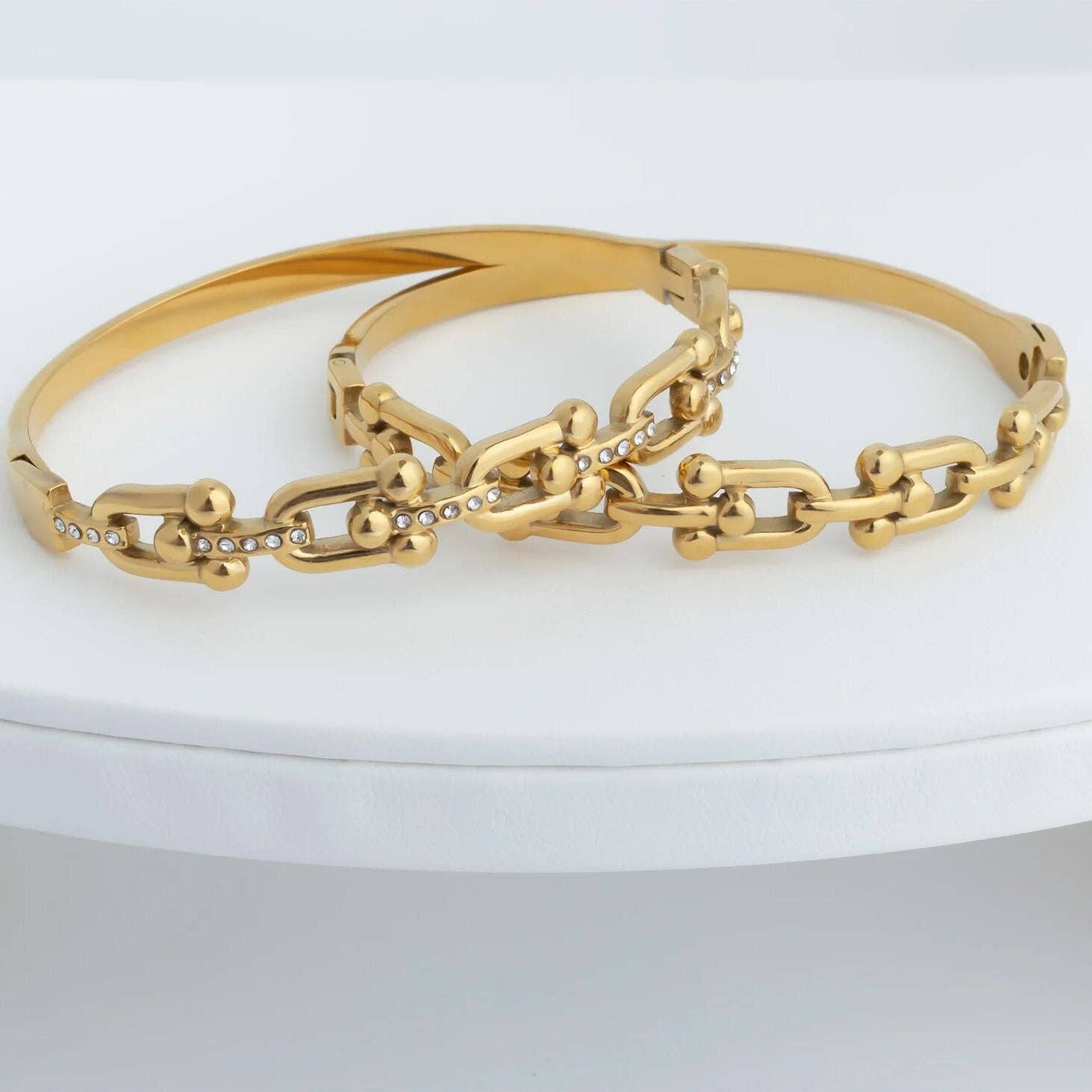 18K Gold PVD Stainless Steel Stone Hardware Bangle
