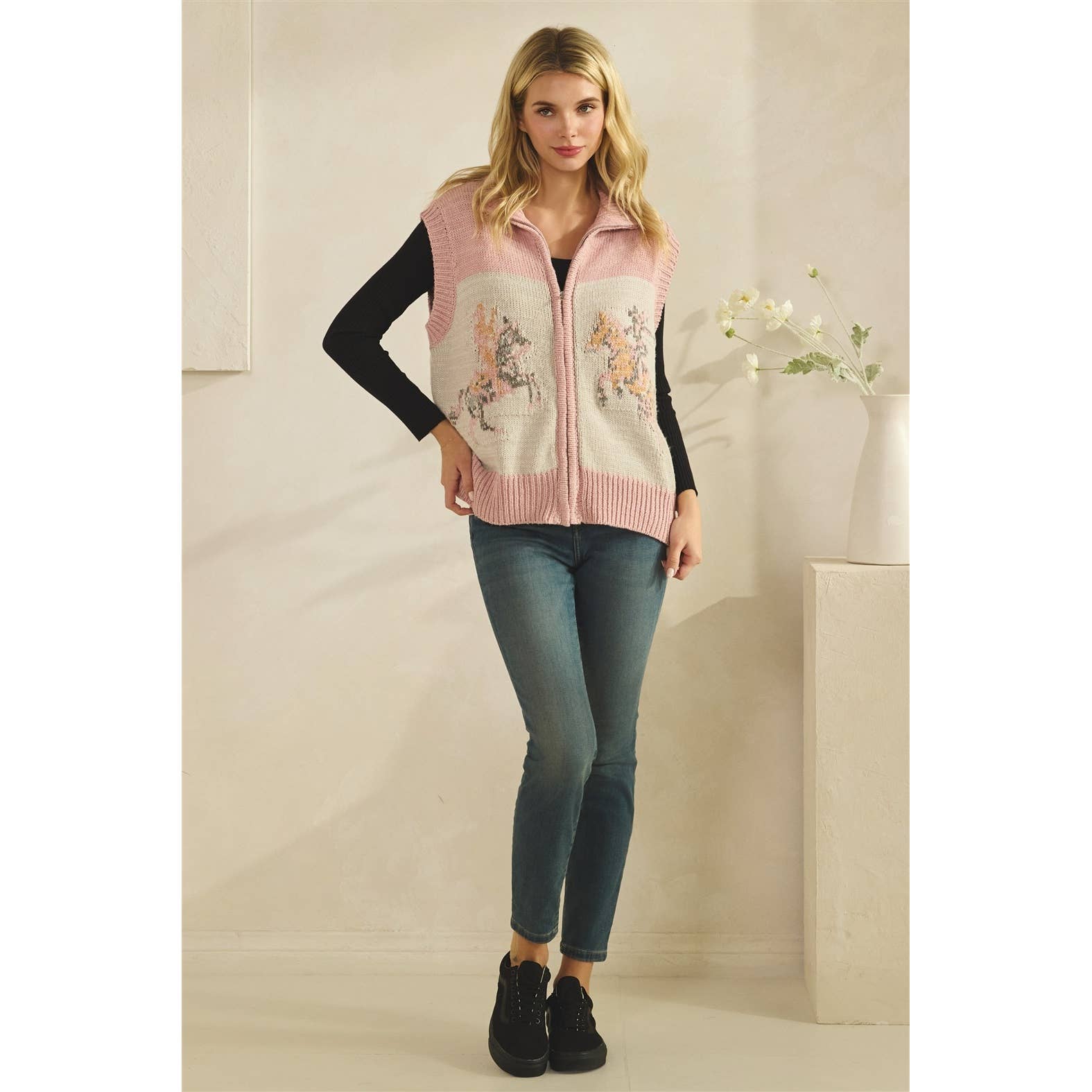 Printed Horse Sleeveless Knit Vest