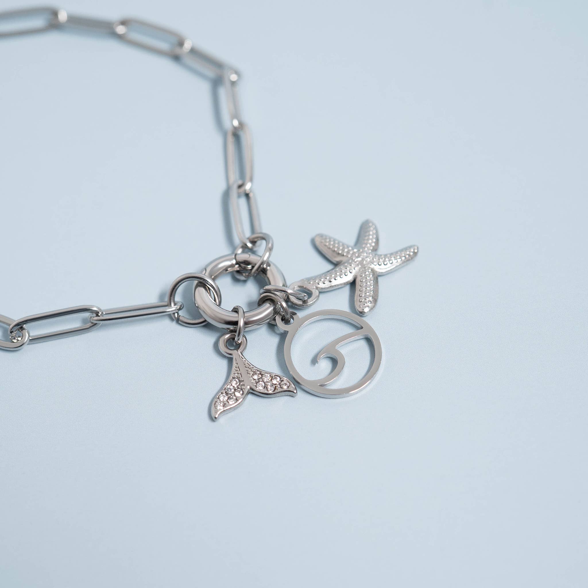 Stainless Steel Paperclip with Charm Keeper Chain Bracelet