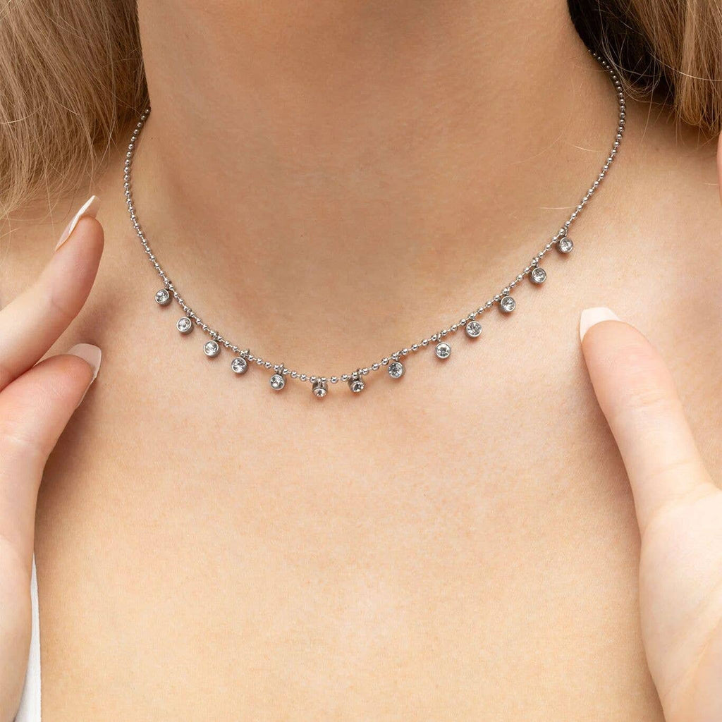 18K Gold PVD Stainless Steal Round Stone Dangle Necklace