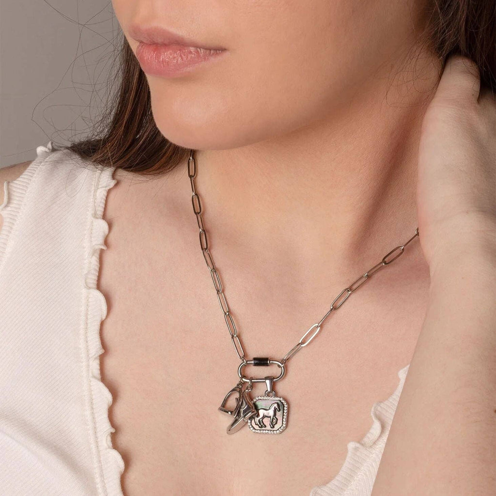 18K Gold Stainless Steel MOP Horse With CZ Stone Pendant