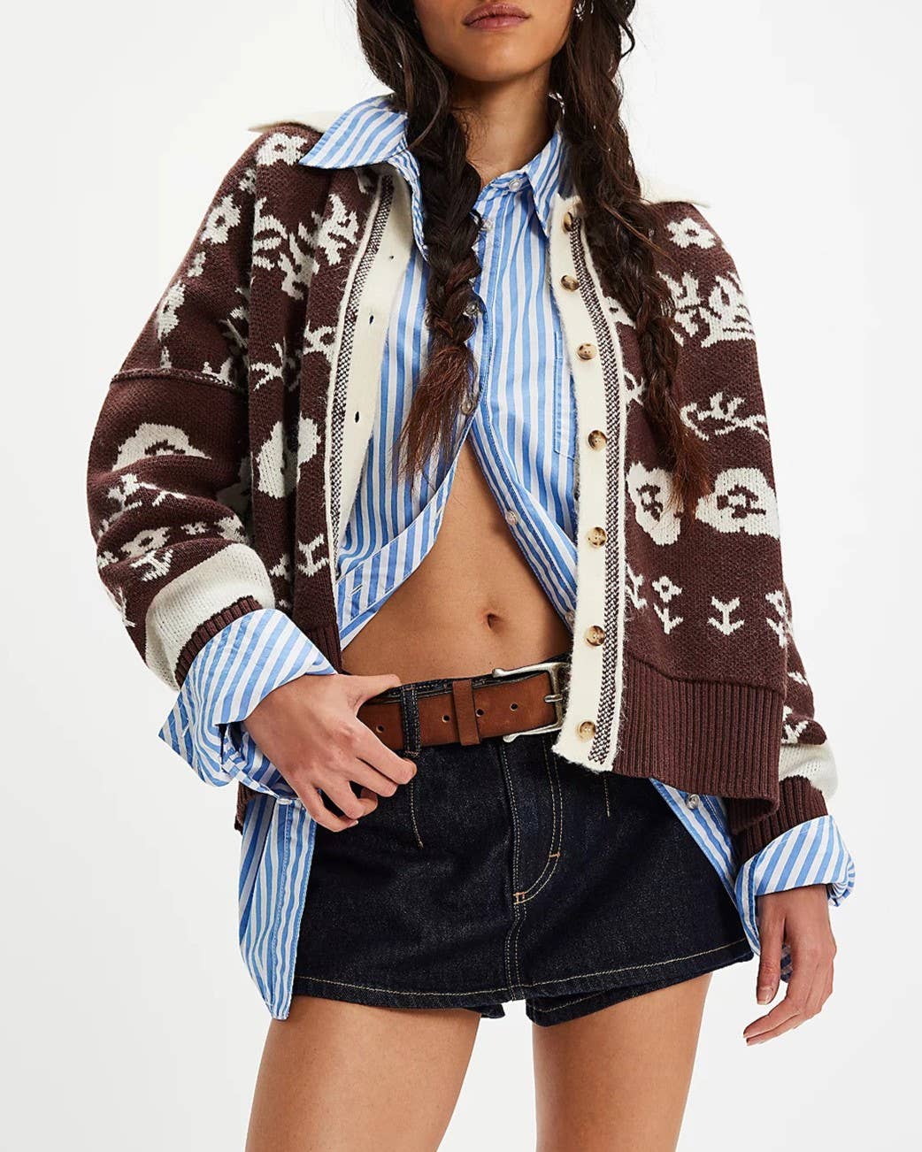Vintage Boho Rose Jacquard Cowboy Cardigan