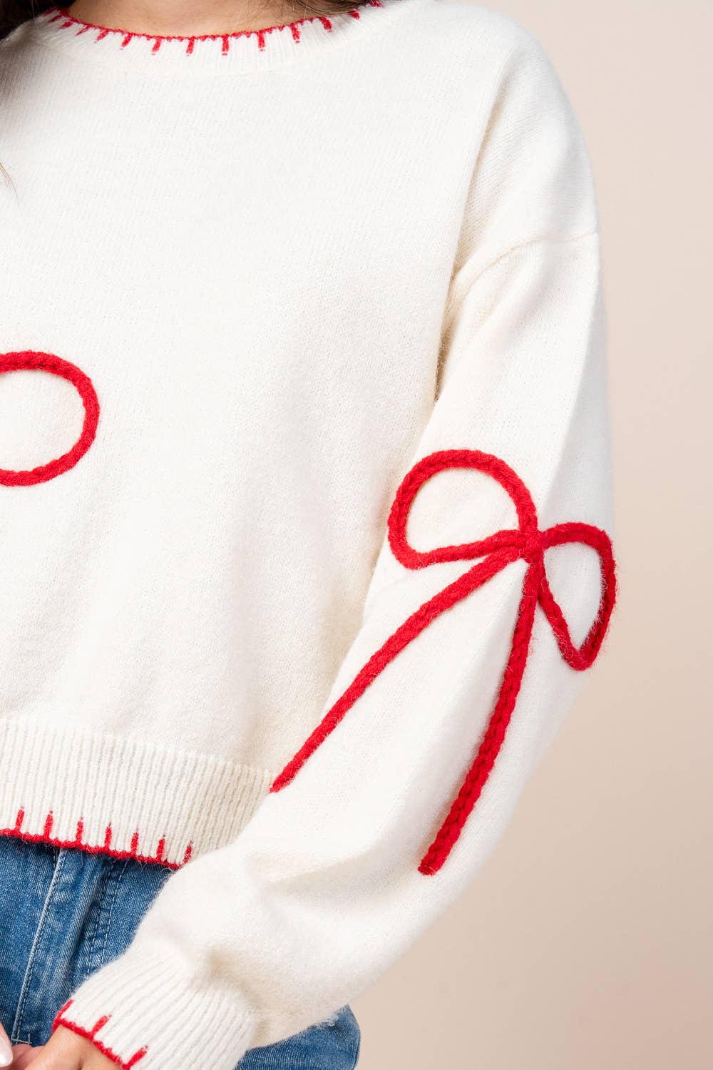 CT10615Y / BOW MOTIF W/ NECK CONTRAST PULLOVER