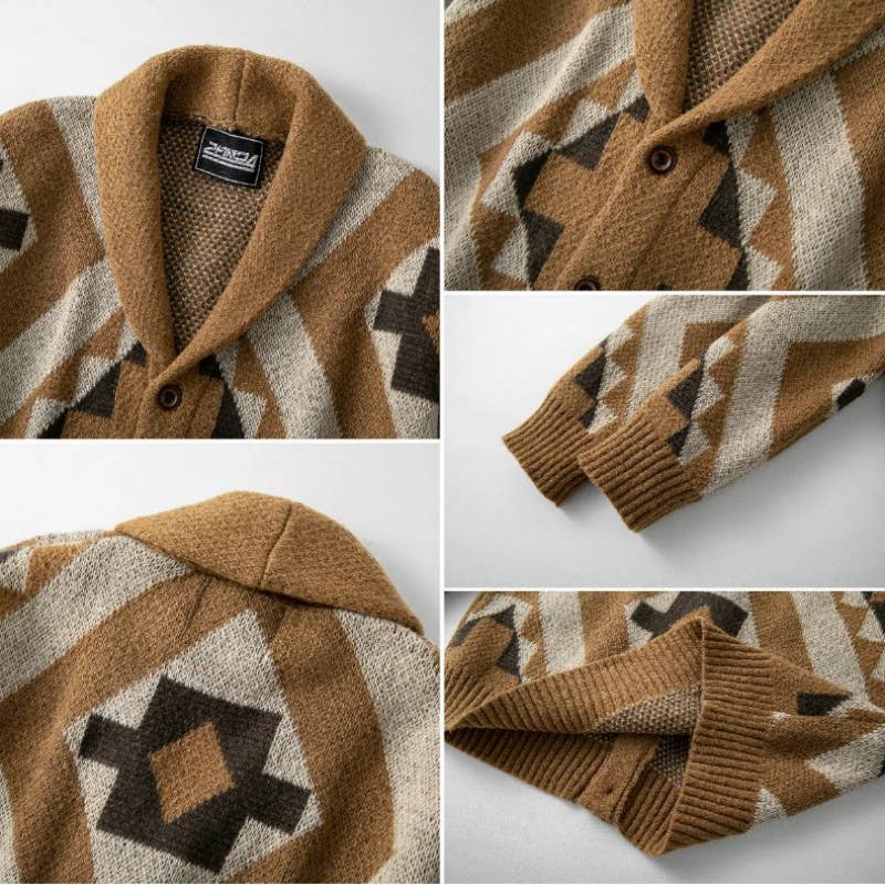 Vintage Western Aztec heavy weight Shawl neck knit cardigan