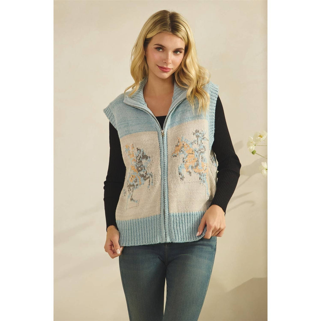 Printed Horse Sleeveless Knit Vest