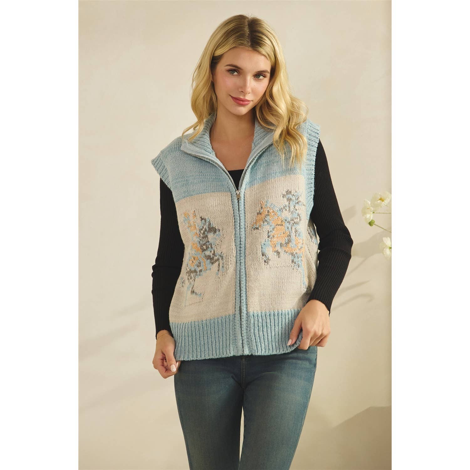 Printed Horse Sleeveless Knit Vest