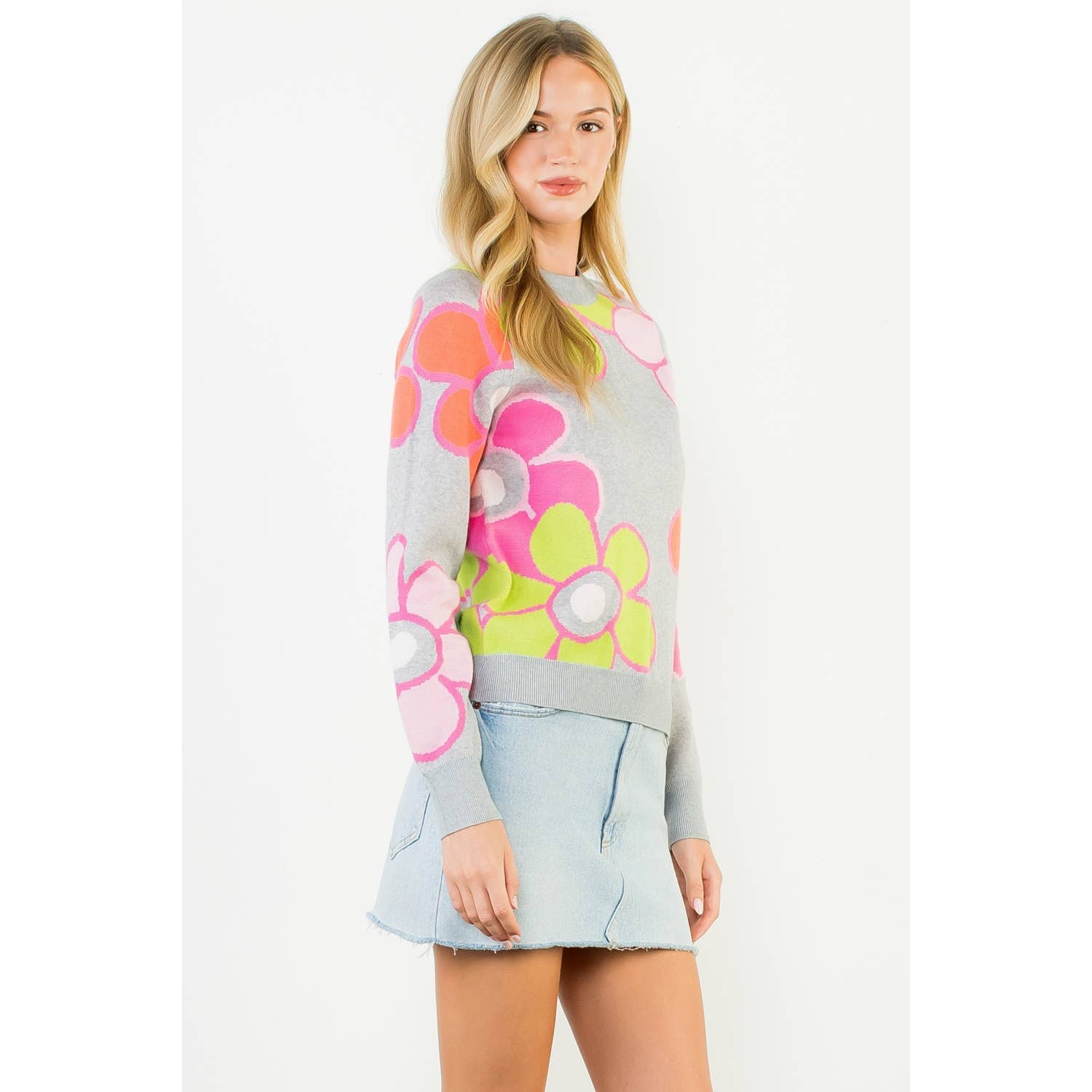 Color Block Flower Knit Sweater