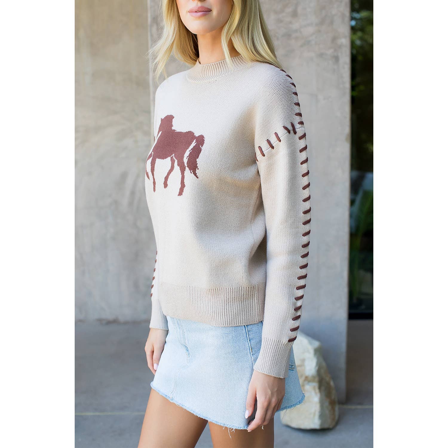 Stitch Detail Horse Knit Sweater