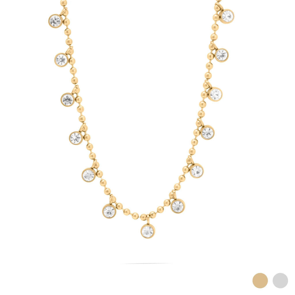 18K Gold PVD Stainless Steal Round Stone Dangle Necklace