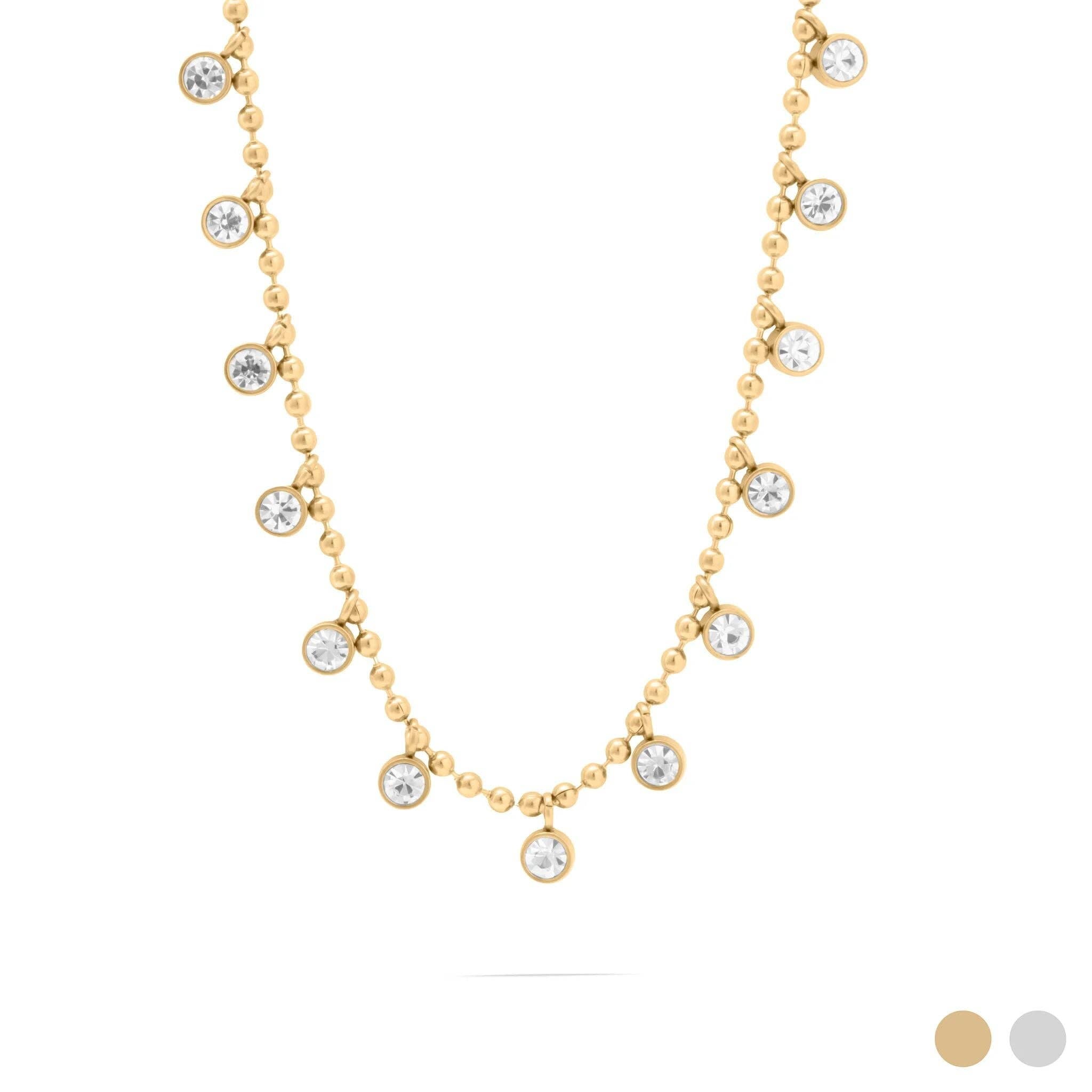18K Gold PVD Stainless Steal Round Stone Dangle Necklace