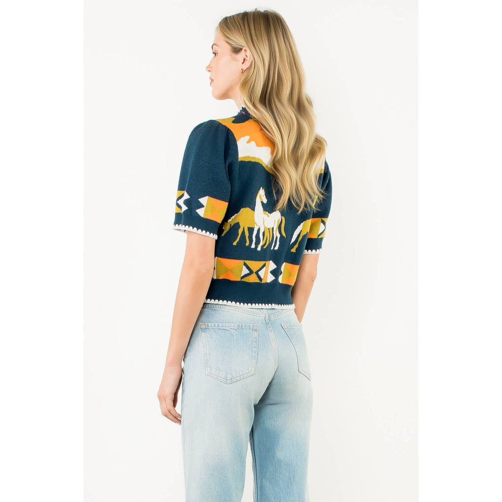 Short Sleeve Horse Detail Top