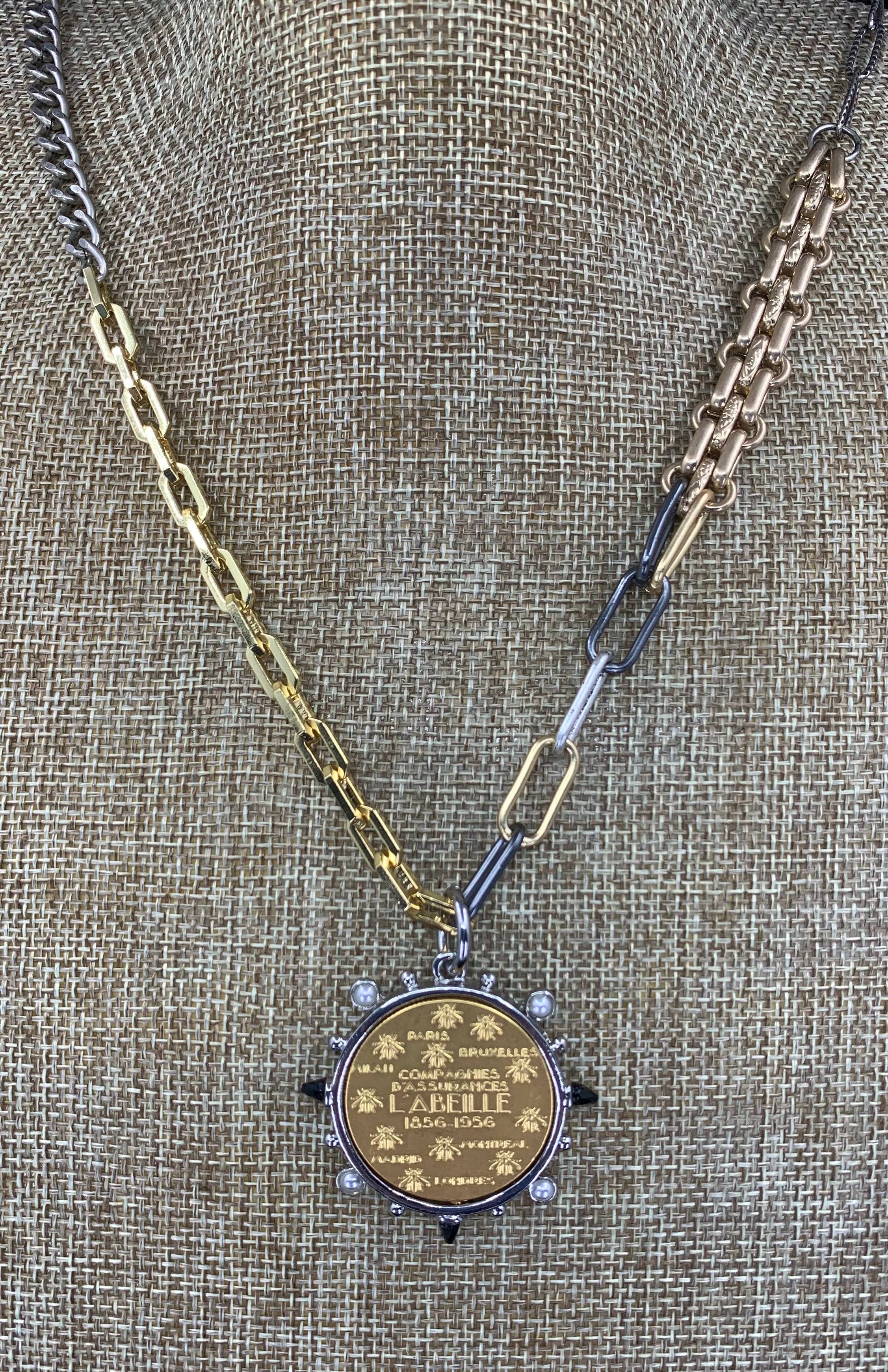 Chloe Vintage Inspired Bee Coin Pendant Necklace