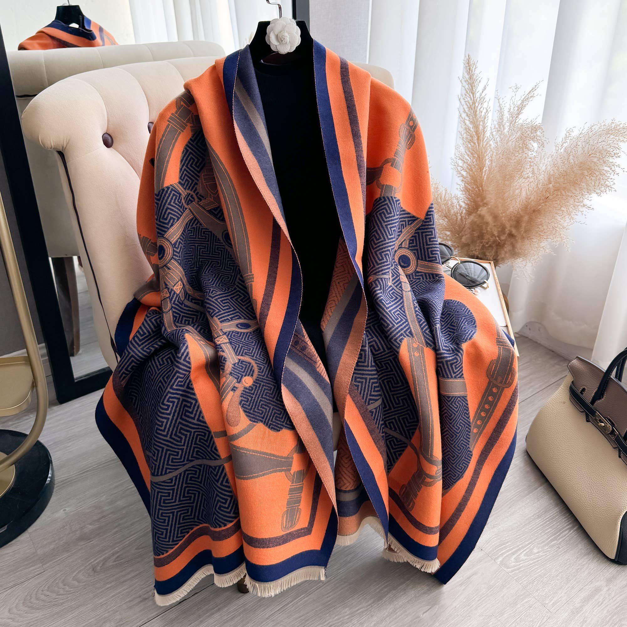 Equestrian Orange / Blue Equine Halter Reversible Wrap