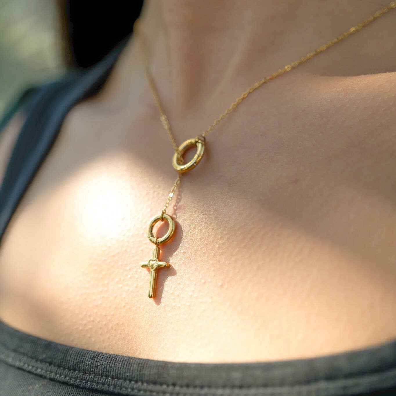 18K Gold PVD Stainless Steel Heart in Cross Charm