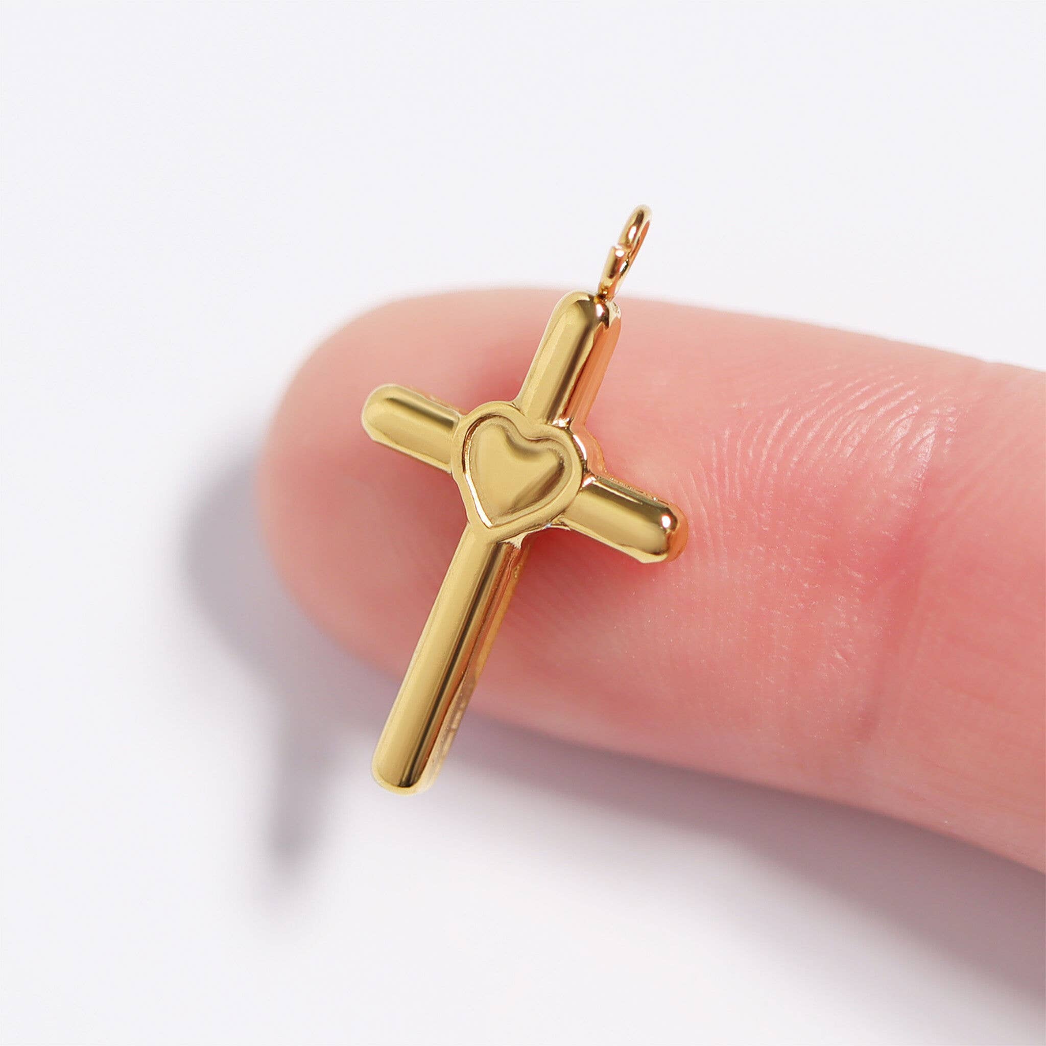 18K Gold PVD Stainless Steel Heart in Cross Charm