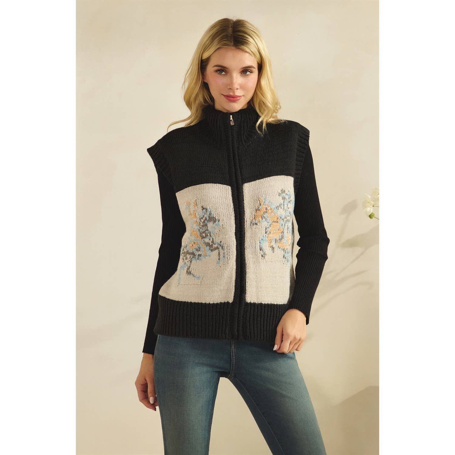 Printed Horse Sleeveless Knit Vest