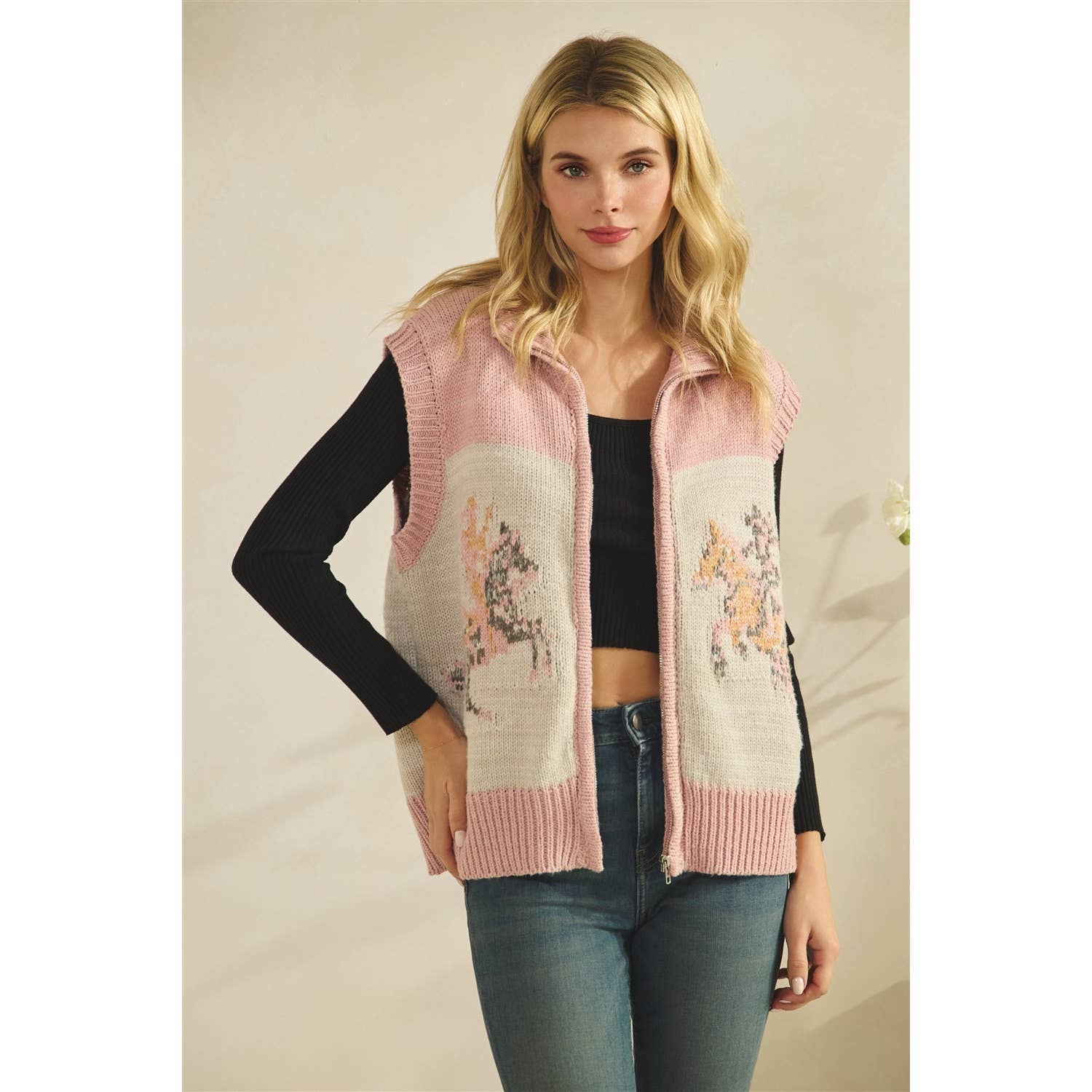 Printed Horse Sleeveless Knit Vest