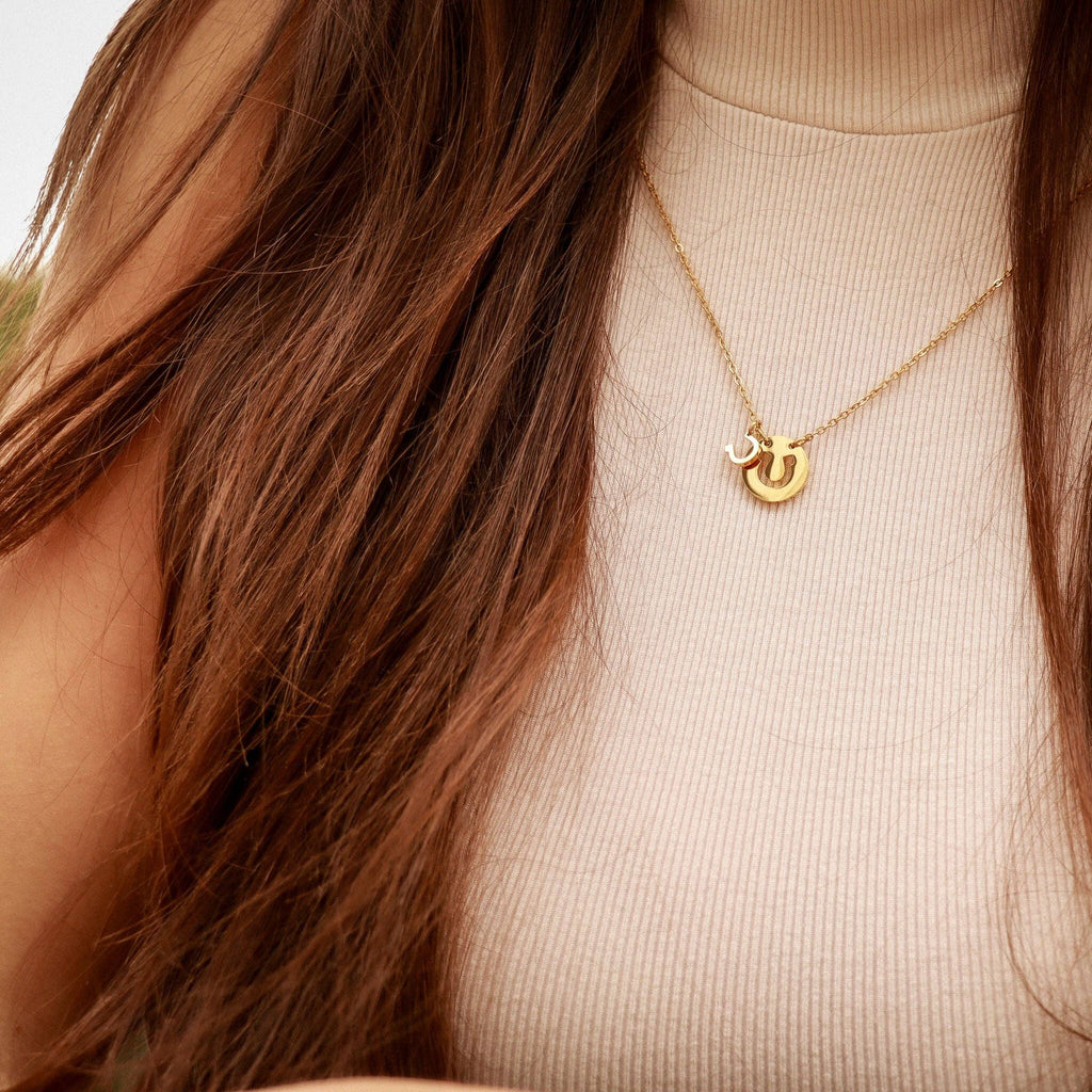 Western Stainless Steel / Gold Horseshoe Charm Necklace