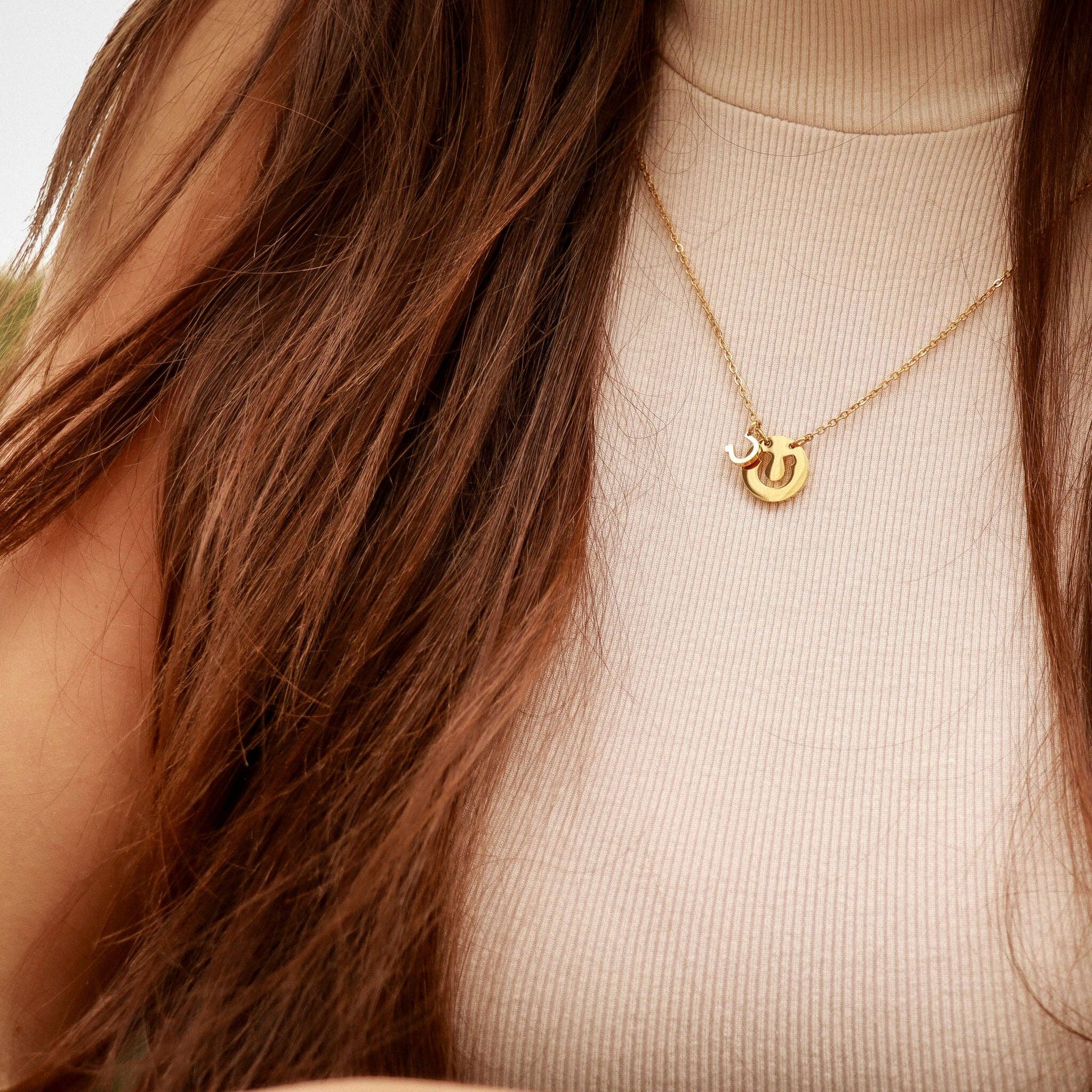 Western Stainless Steel / Gold Horseshoe Charm Necklace