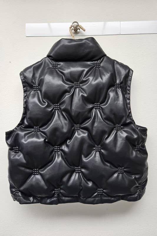 Faux Leather Puffer Vest