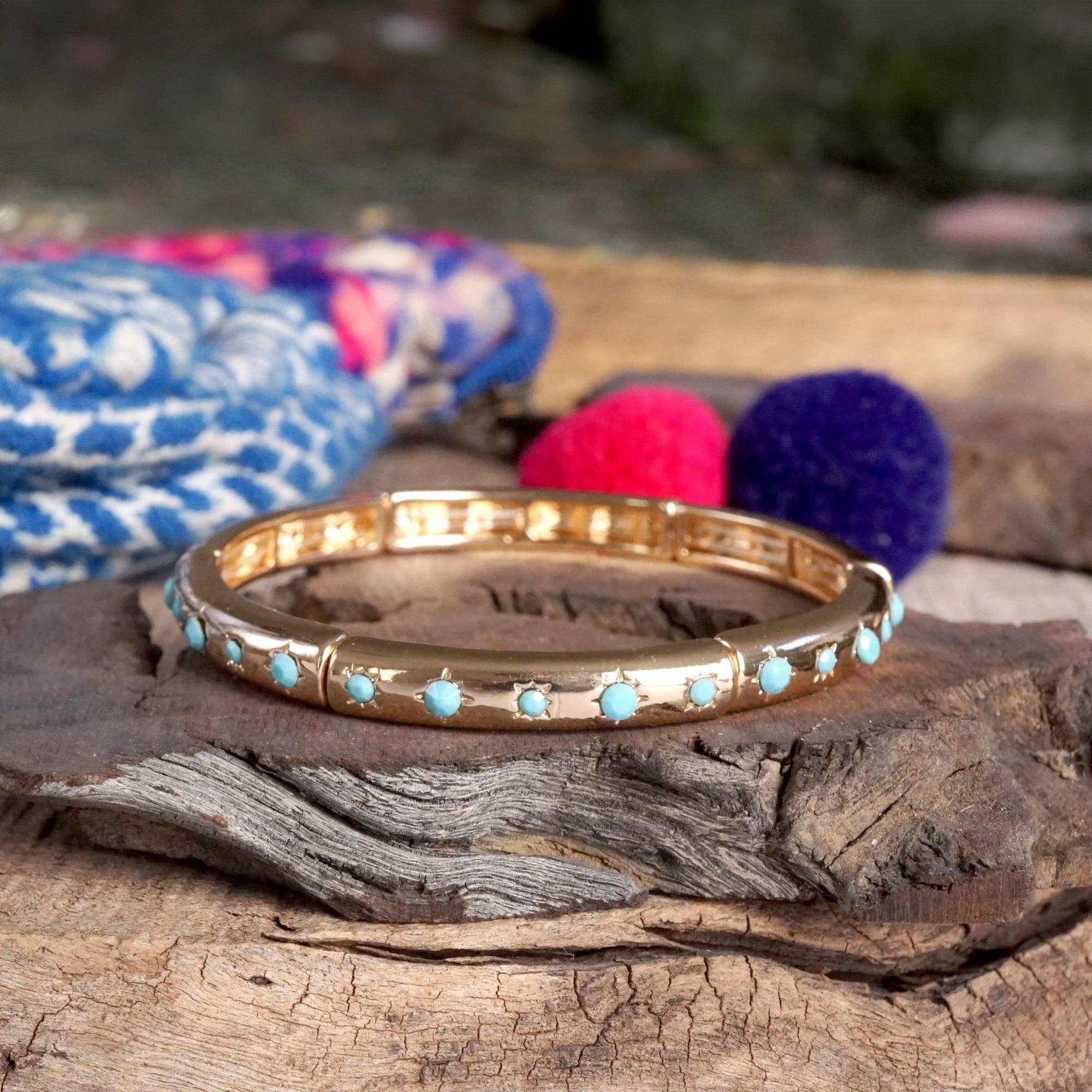 Gold-Tone Eternity Stretch Bangle – Pearls, Turquoise, or Crystals