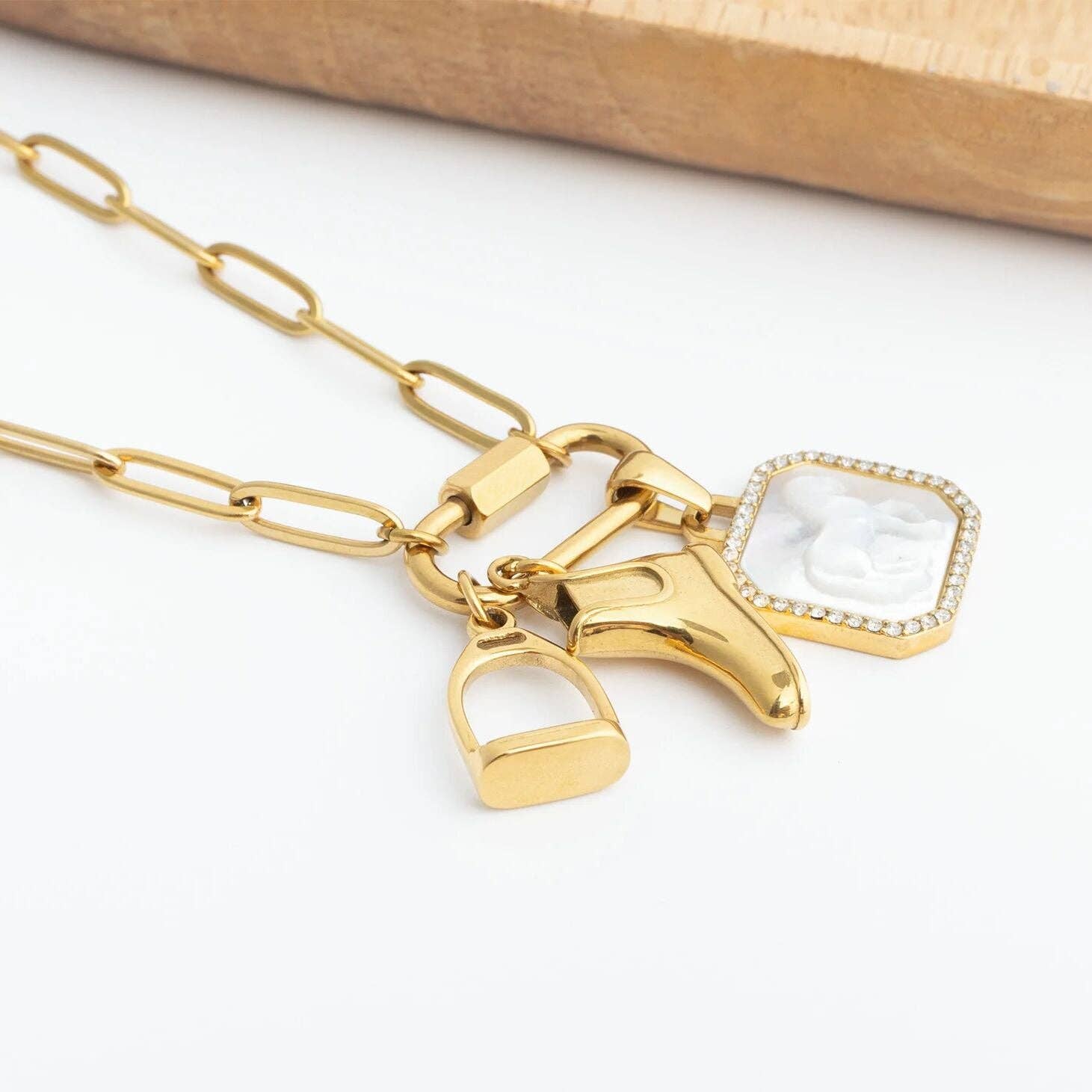 18K Gold PVD Stainless Steel Stirrup Charm