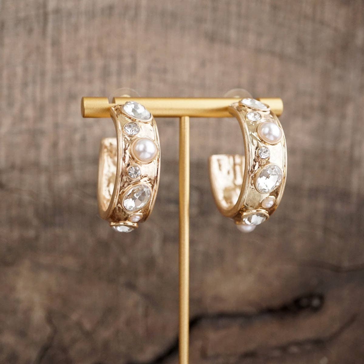 Celestial Glow – Jeweled Hoop Earrings - Clear Blues Browns Greens Reds