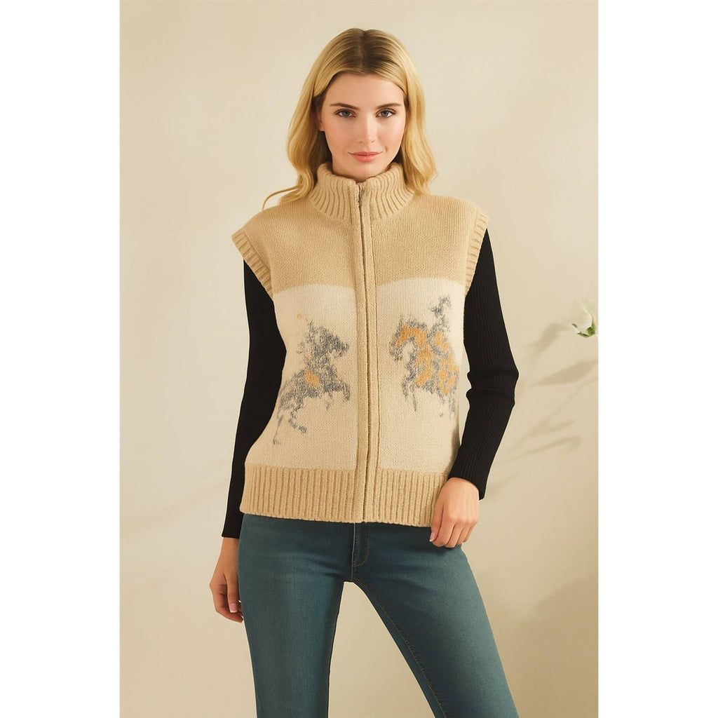 Printed Horse Sleeveless Knit Vest