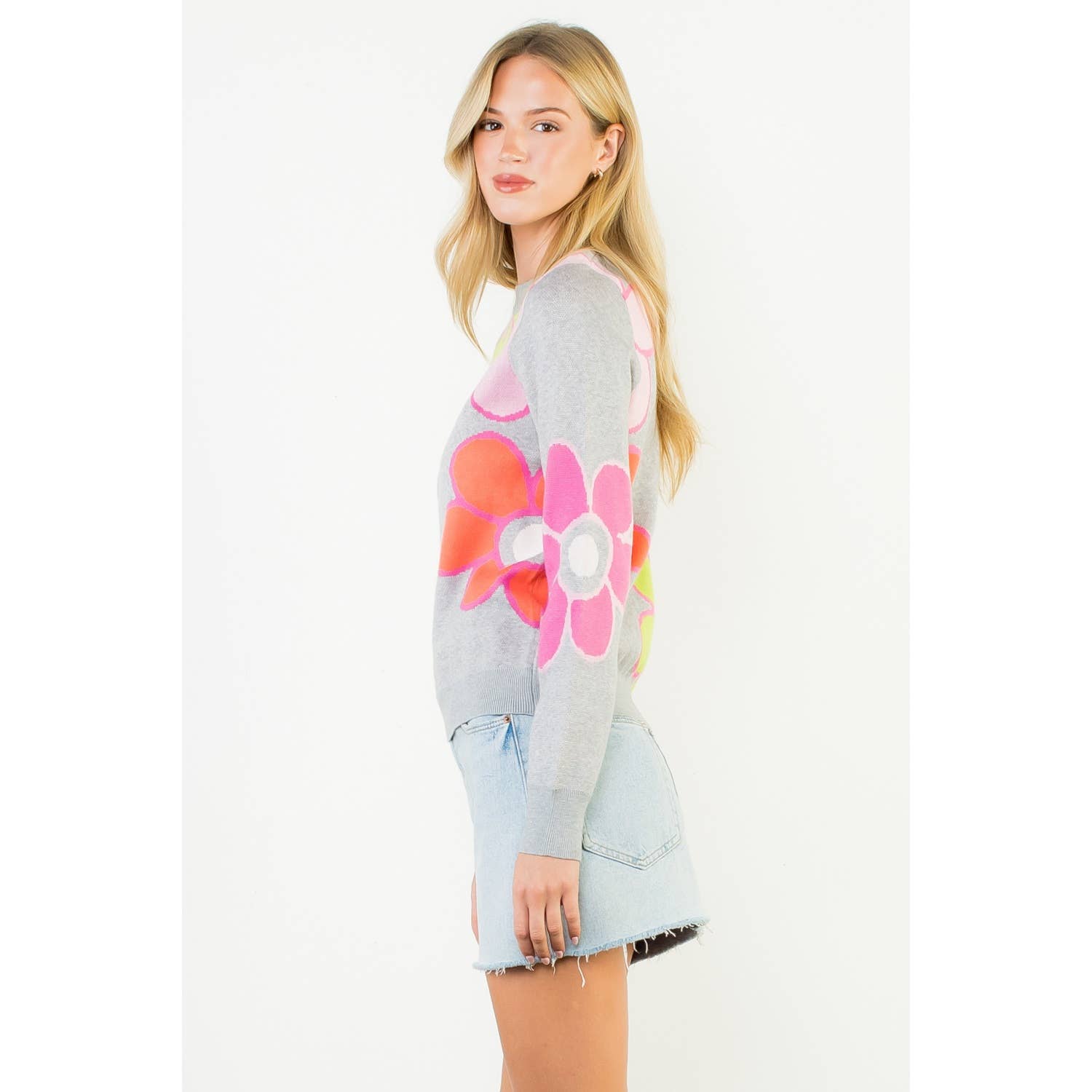 Color Block Flower Knit Sweater
