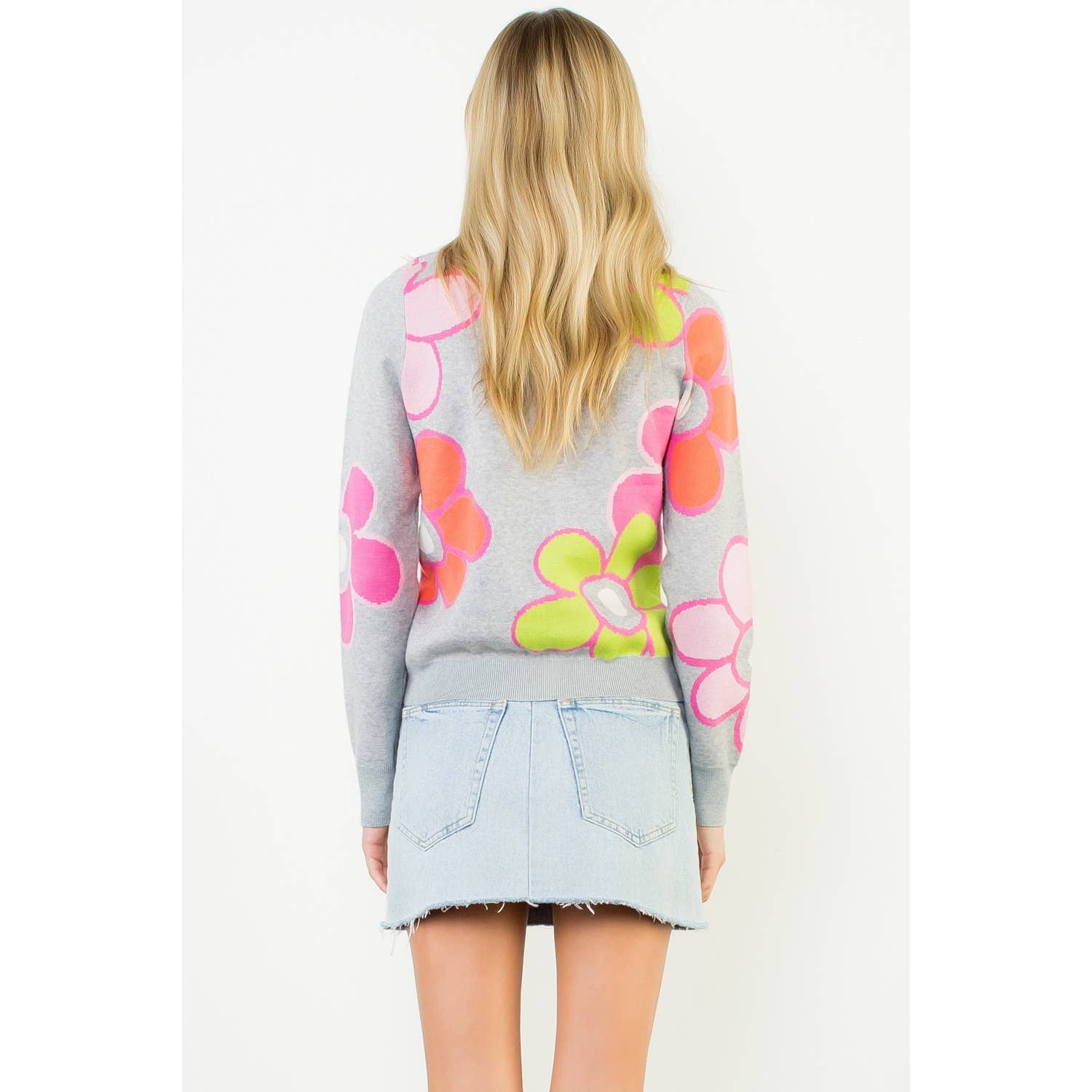 Color Block Flower Knit Sweater