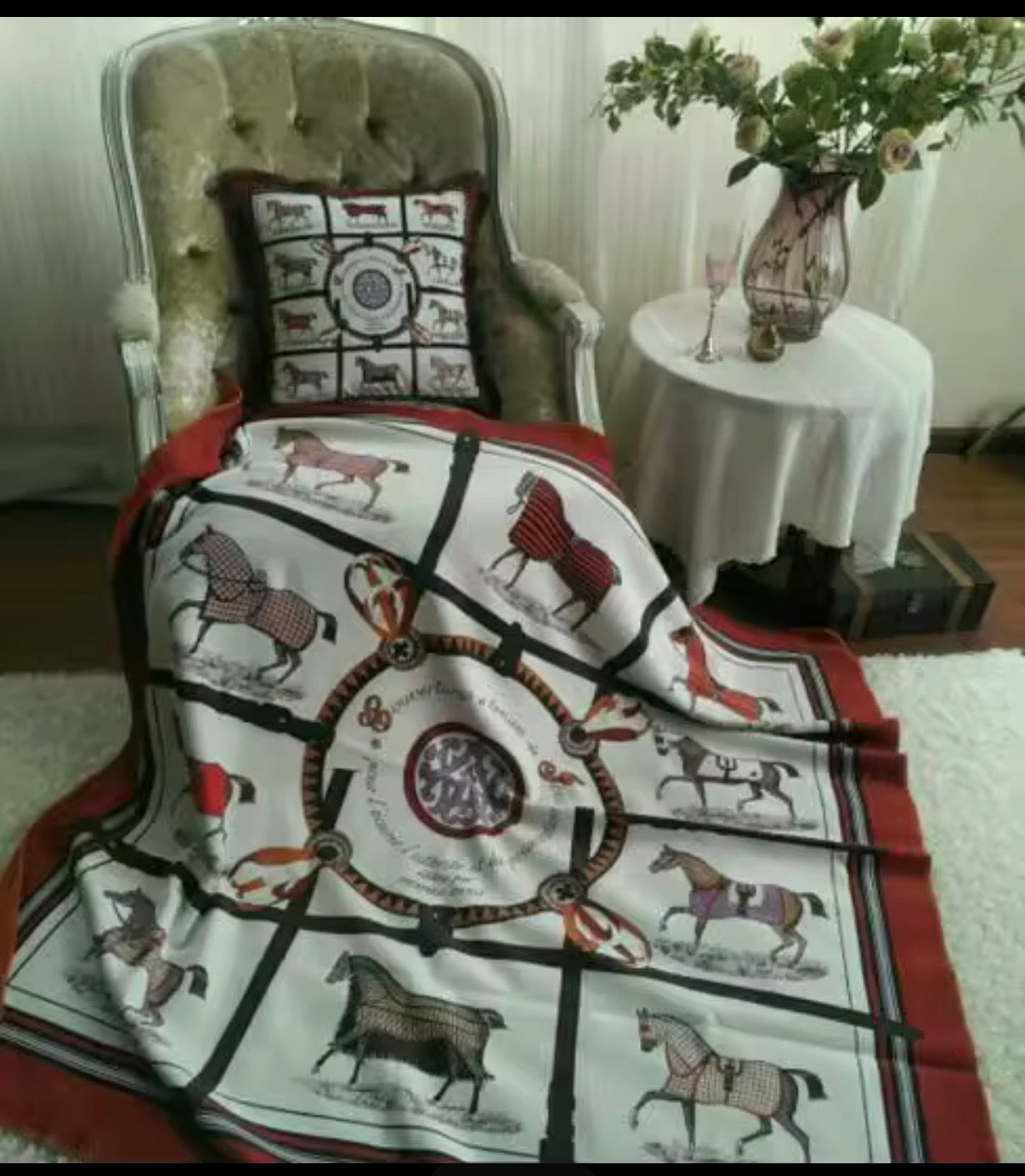 Luxurious Throw Blanket-Burgundy/White