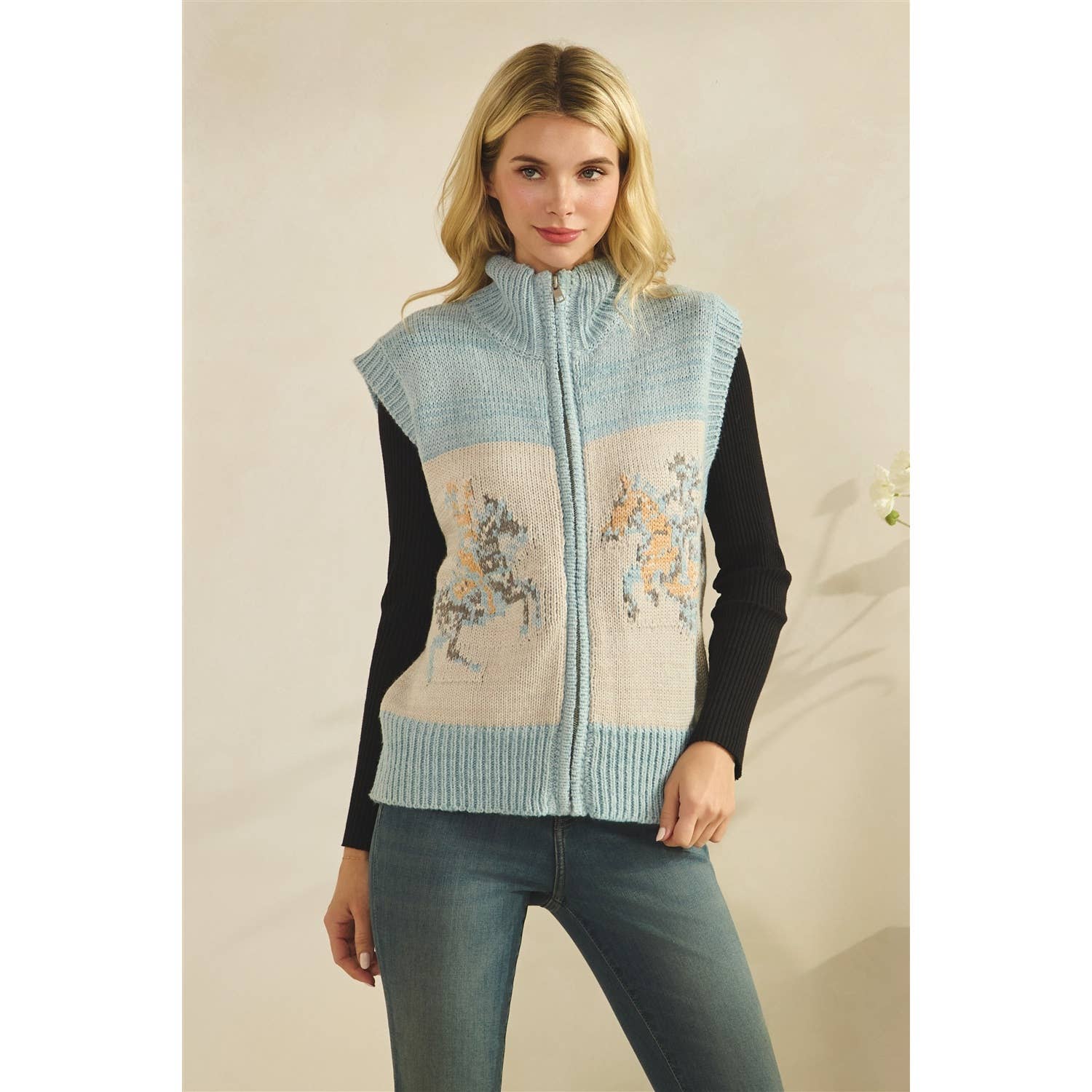 Printed Horse Sleeveless Knit Vest