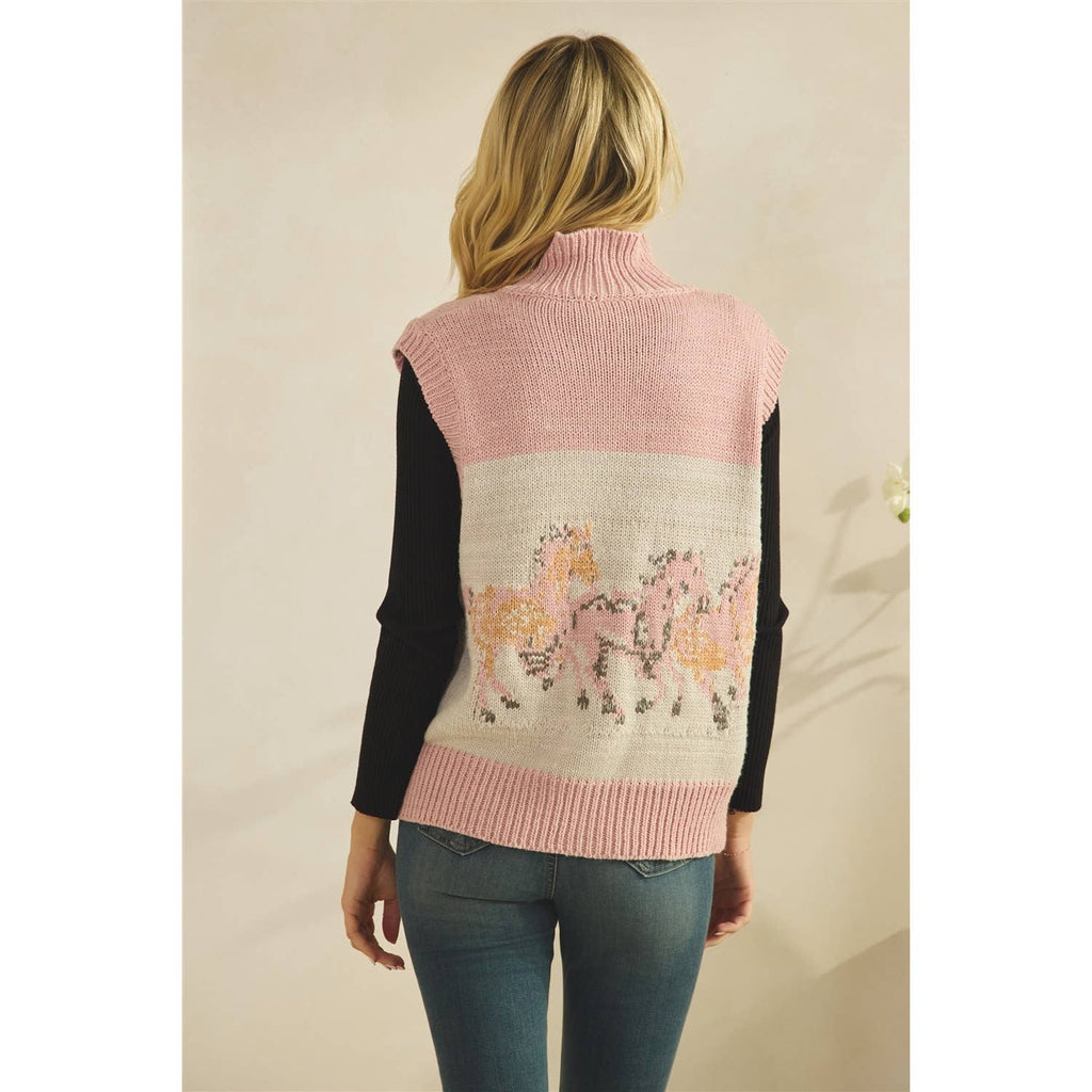 Printed Horse Sleeveless Knit Vest