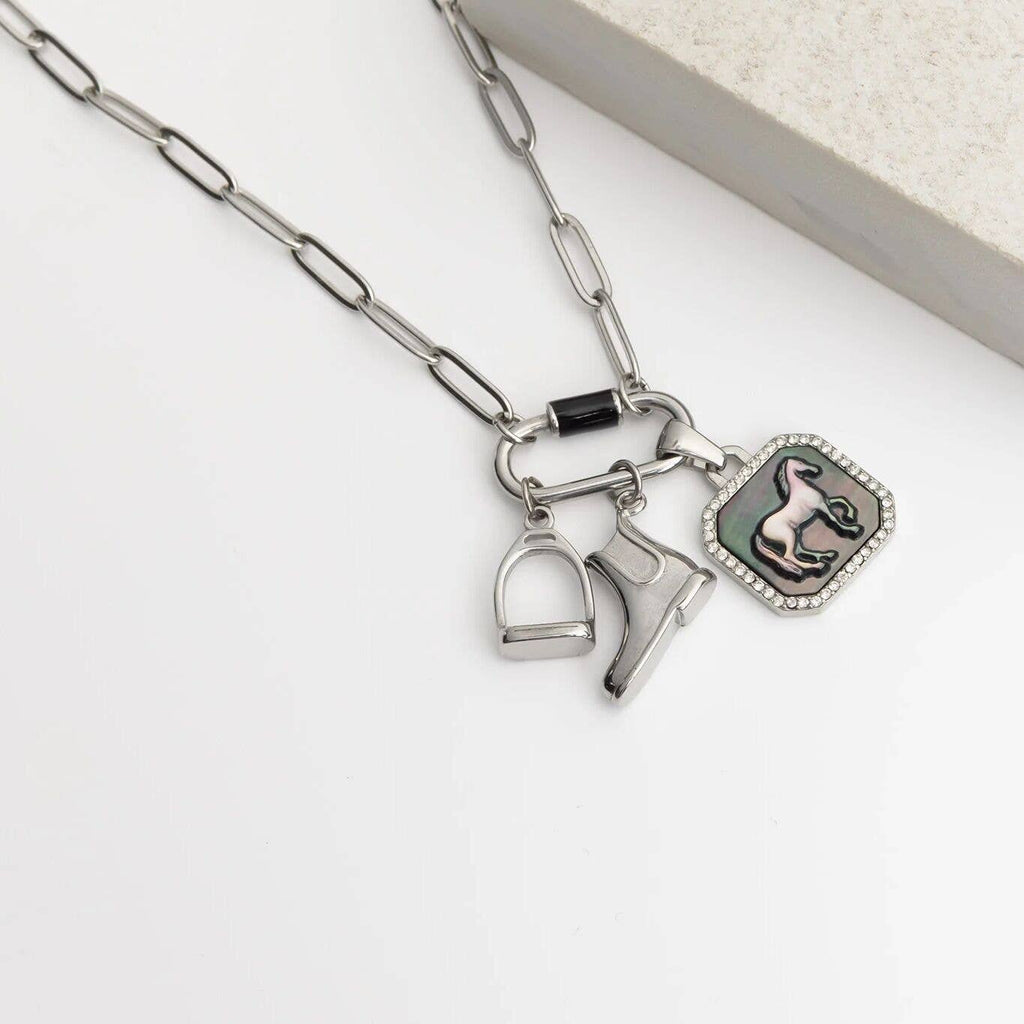 18K Gold Stainless Steel MOP Horse With CZ Stone Pendant