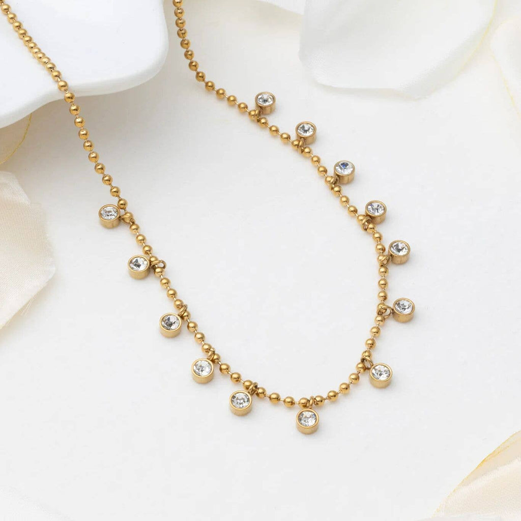 18K Gold PVD Stainless Steal Round Stone Dangle Necklace