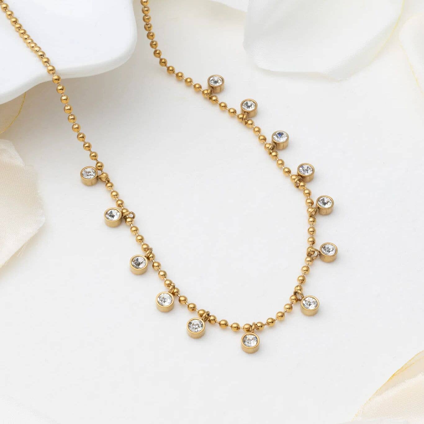 18K Gold PVD Stainless Steal Round Stone Dangle Necklace