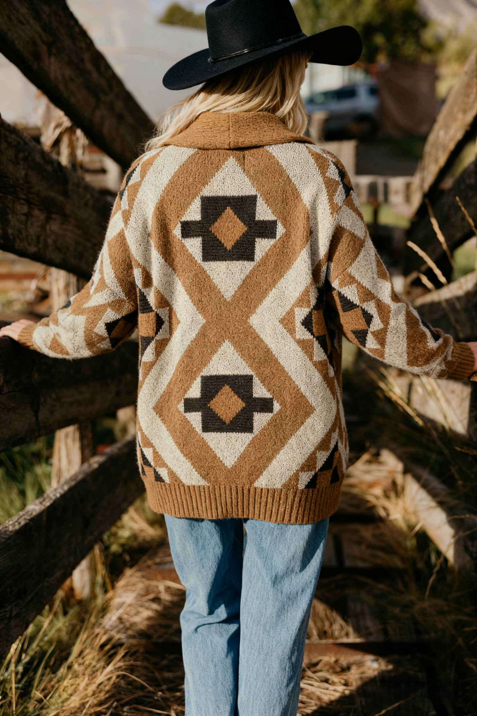 Vintage Western Aztec heavy weight Shawl neck knit cardigan