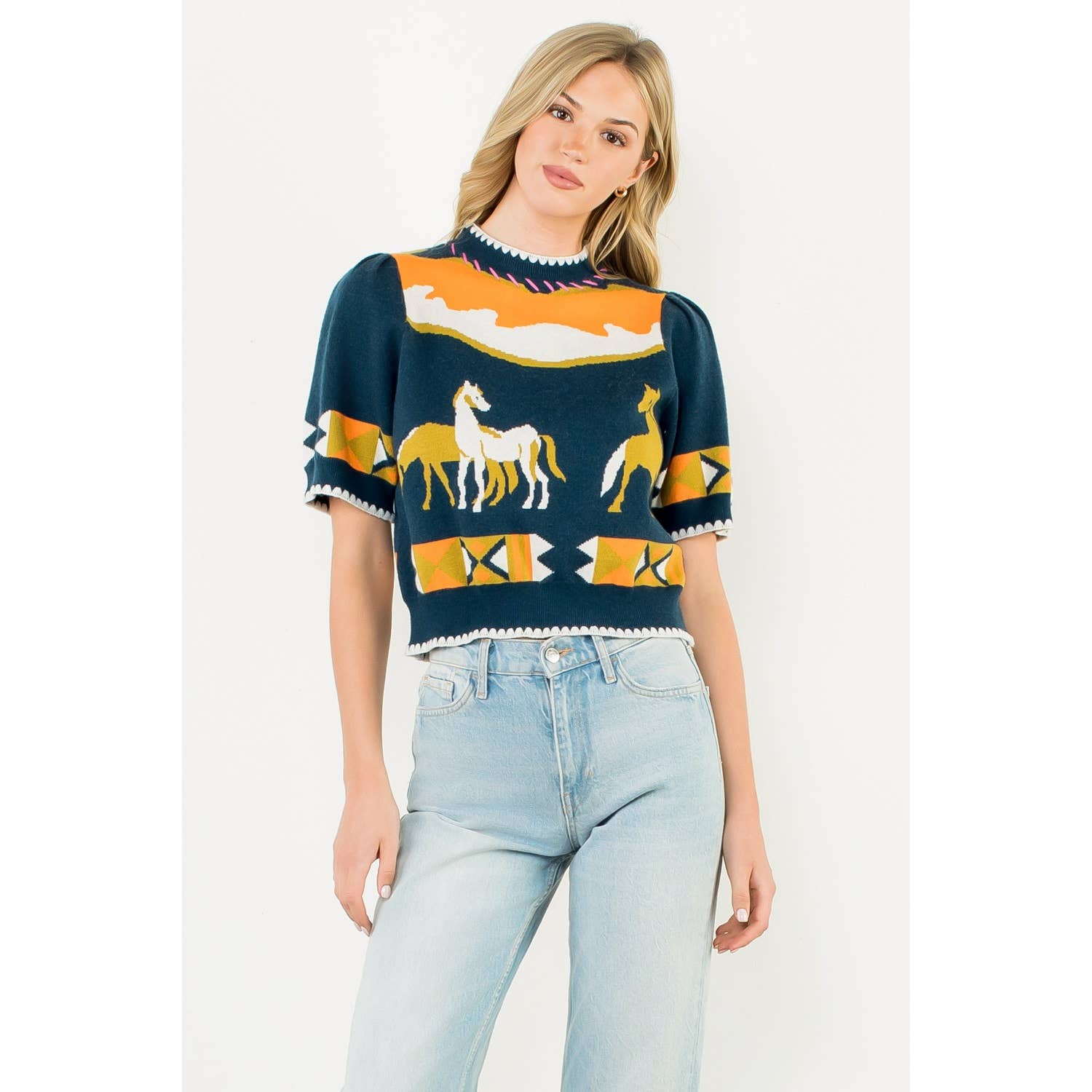 Short Sleeve Horse Detail Top