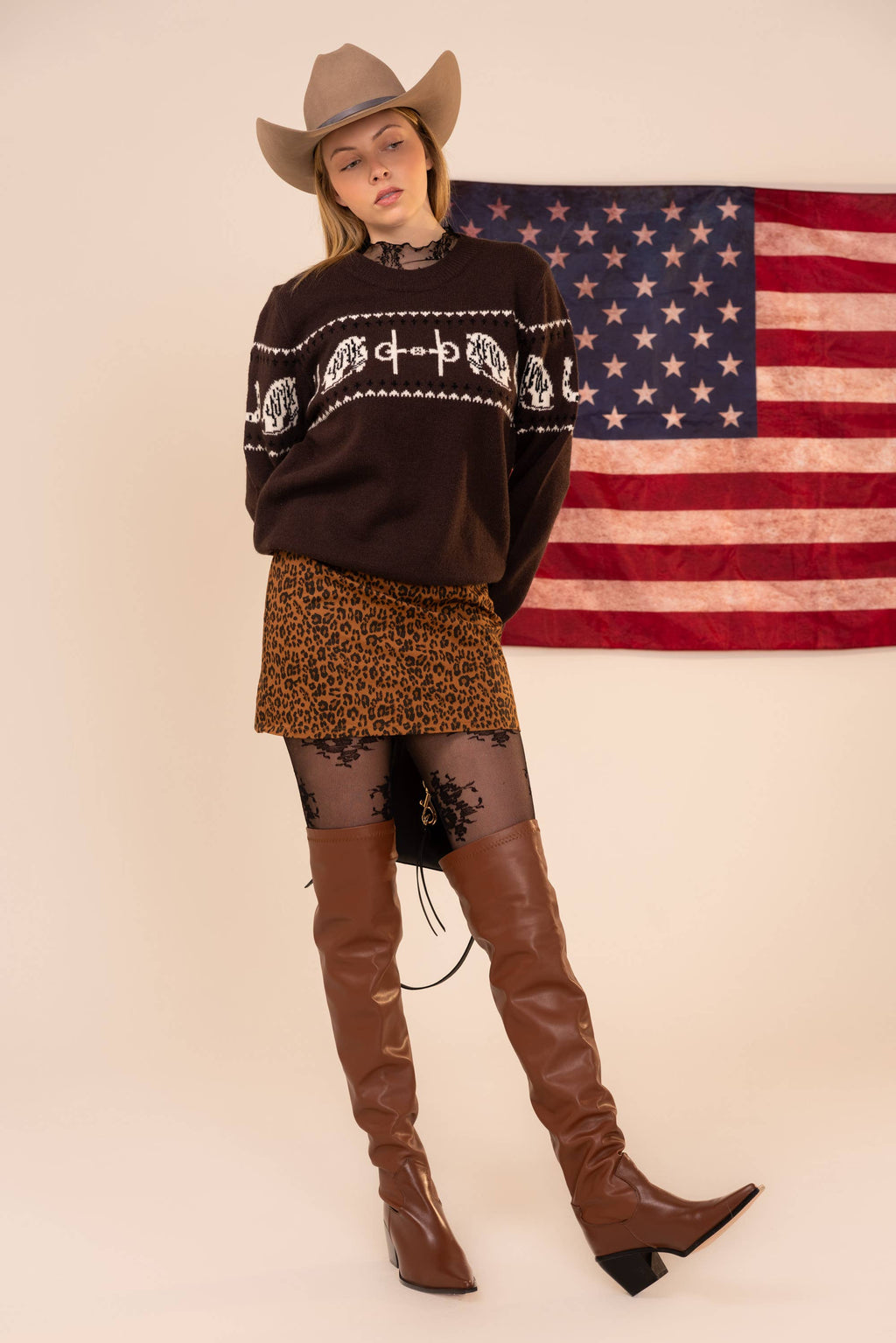 Horse Pattern Crew Neck Sweater