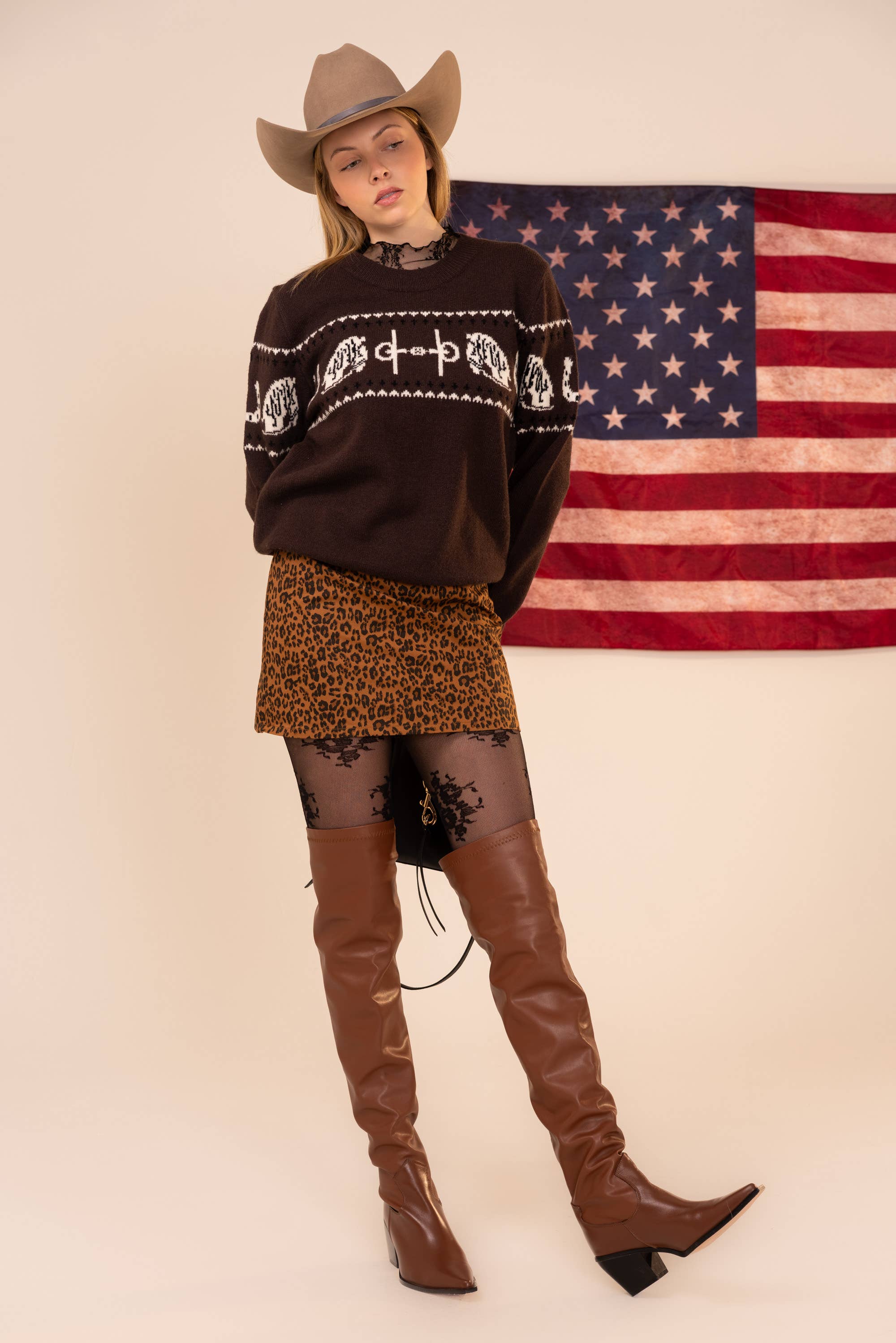 Horse Pattern Crew Neck Sweater