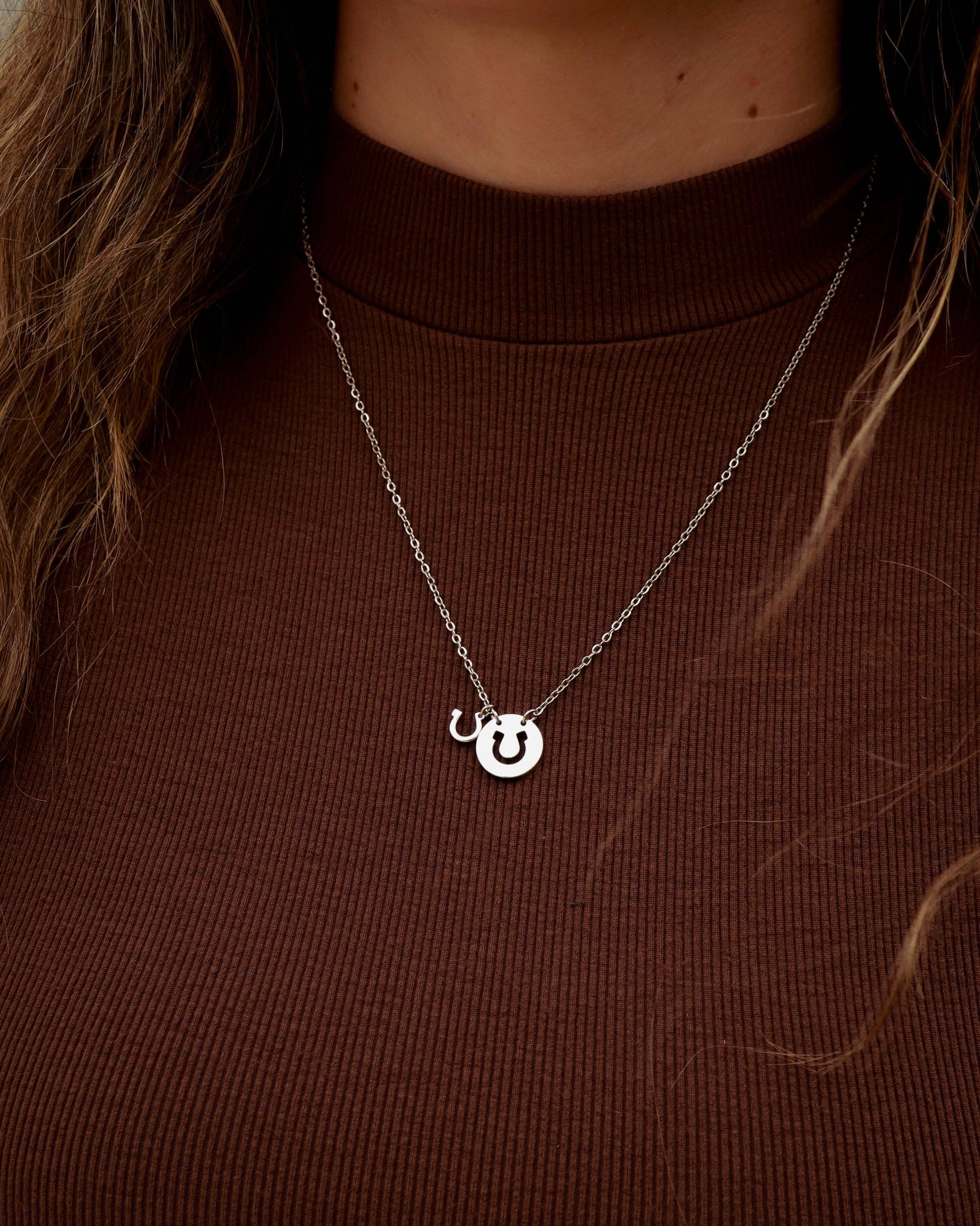 Western Stainless Steel / Gold Horseshoe Charm Necklace