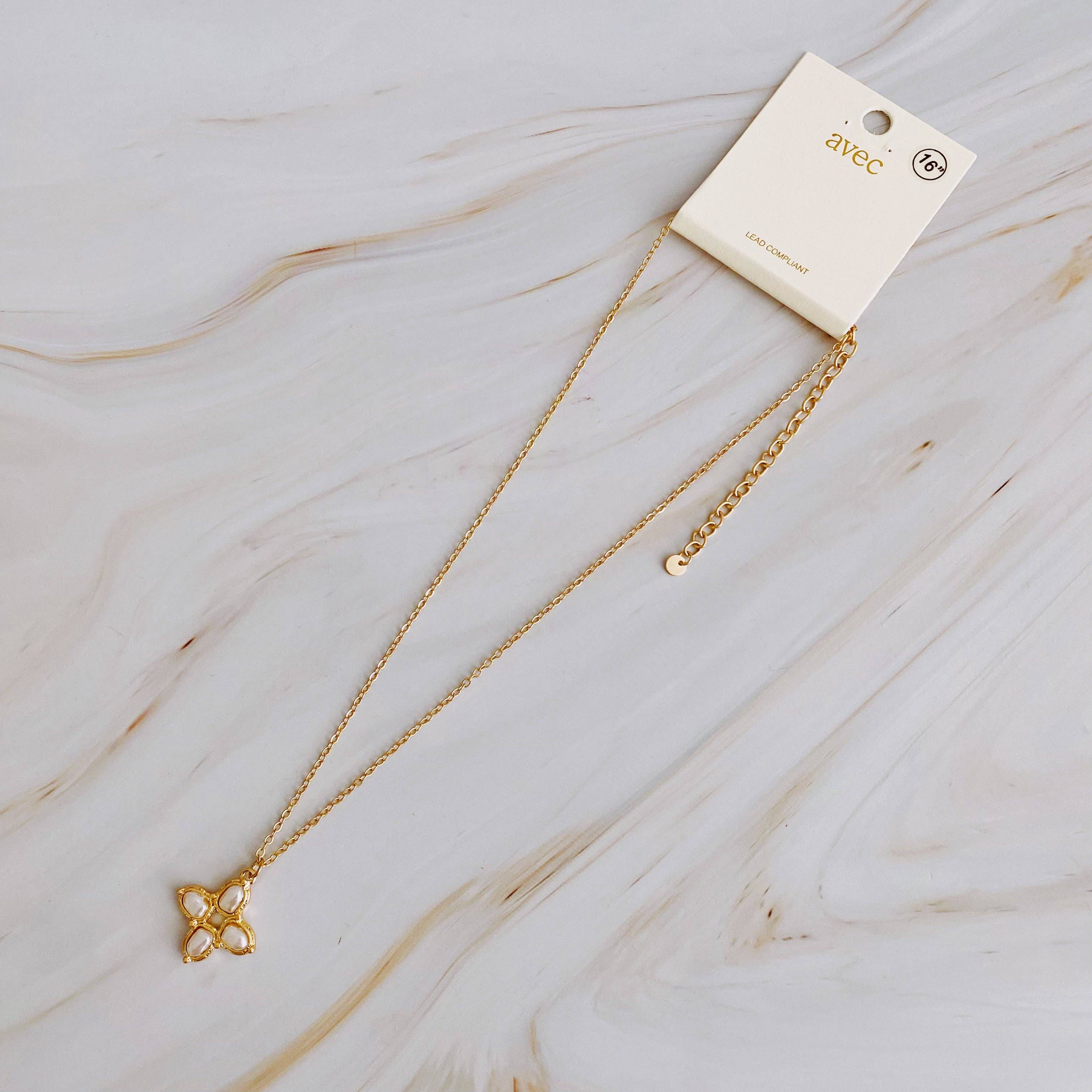 Square Pearl Cross Necklace