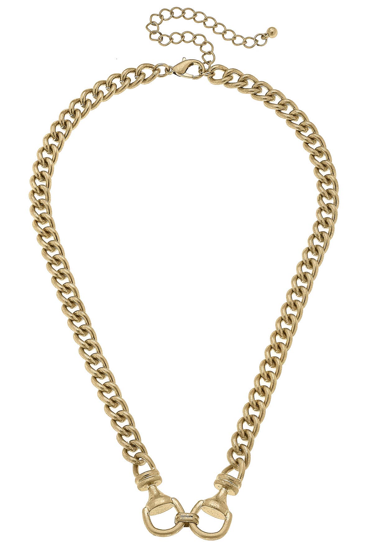 Jacklynn Linked Horsebit Necklace in Shiny Gold