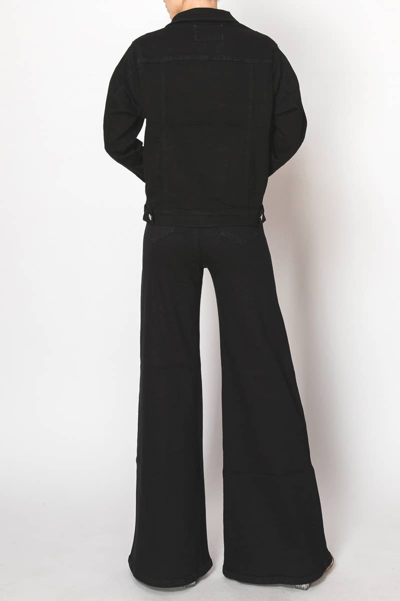 JZ23410 BLK - Black denim button down jacket