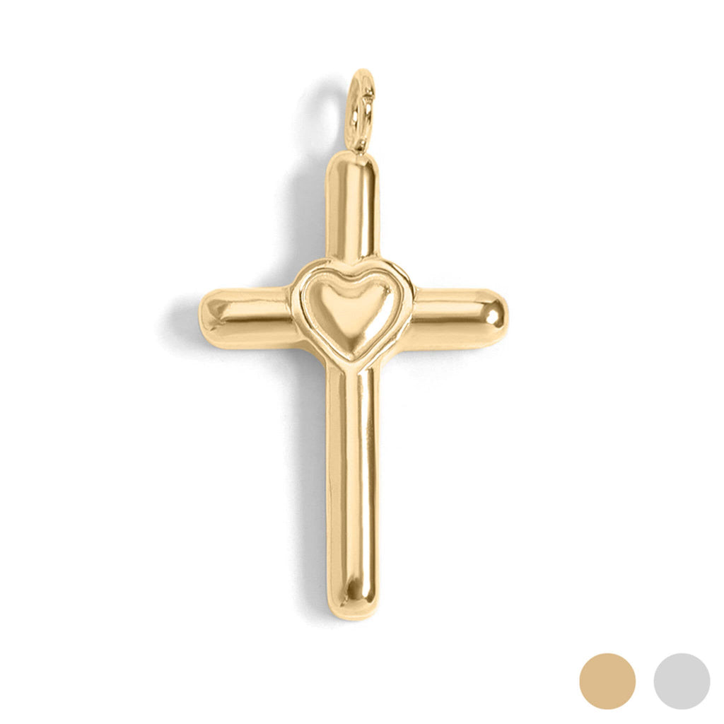 18K Gold PVD Stainless Steel Heart in Cross Charm
