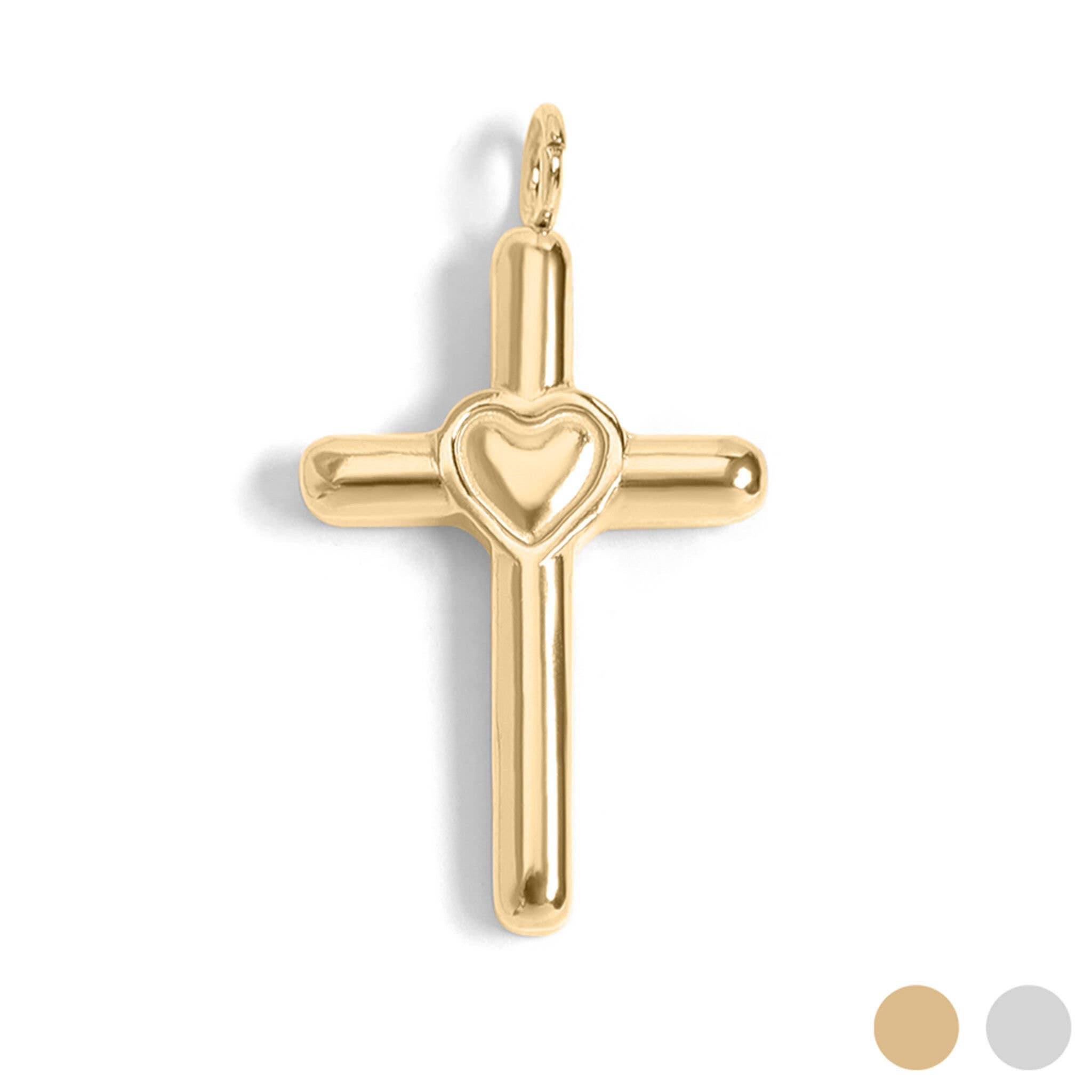 18K Gold PVD Stainless Steel Heart in Cross Charm