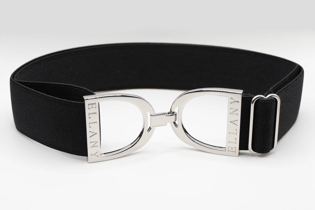 Black - 1.5" Silver Stirrup Equestrian Elastic Belt
